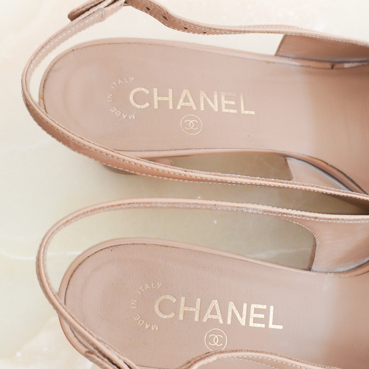 Chanel Beige Patent Slingbacks (RRP £1000) | Authentic Preloved