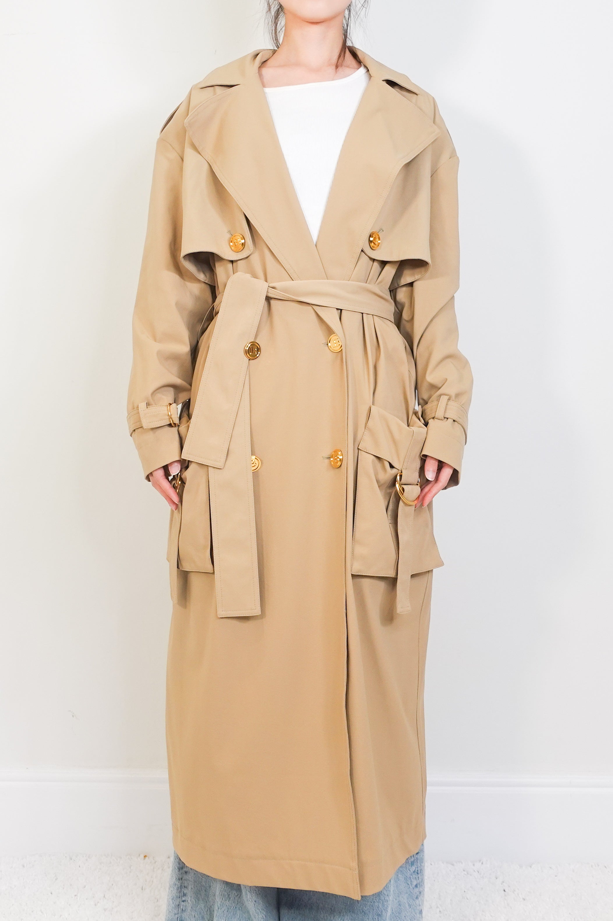 Balmain Paris Beige Maxi Length Cotton Twill Trench RRP £2800 | Authentic Preloved