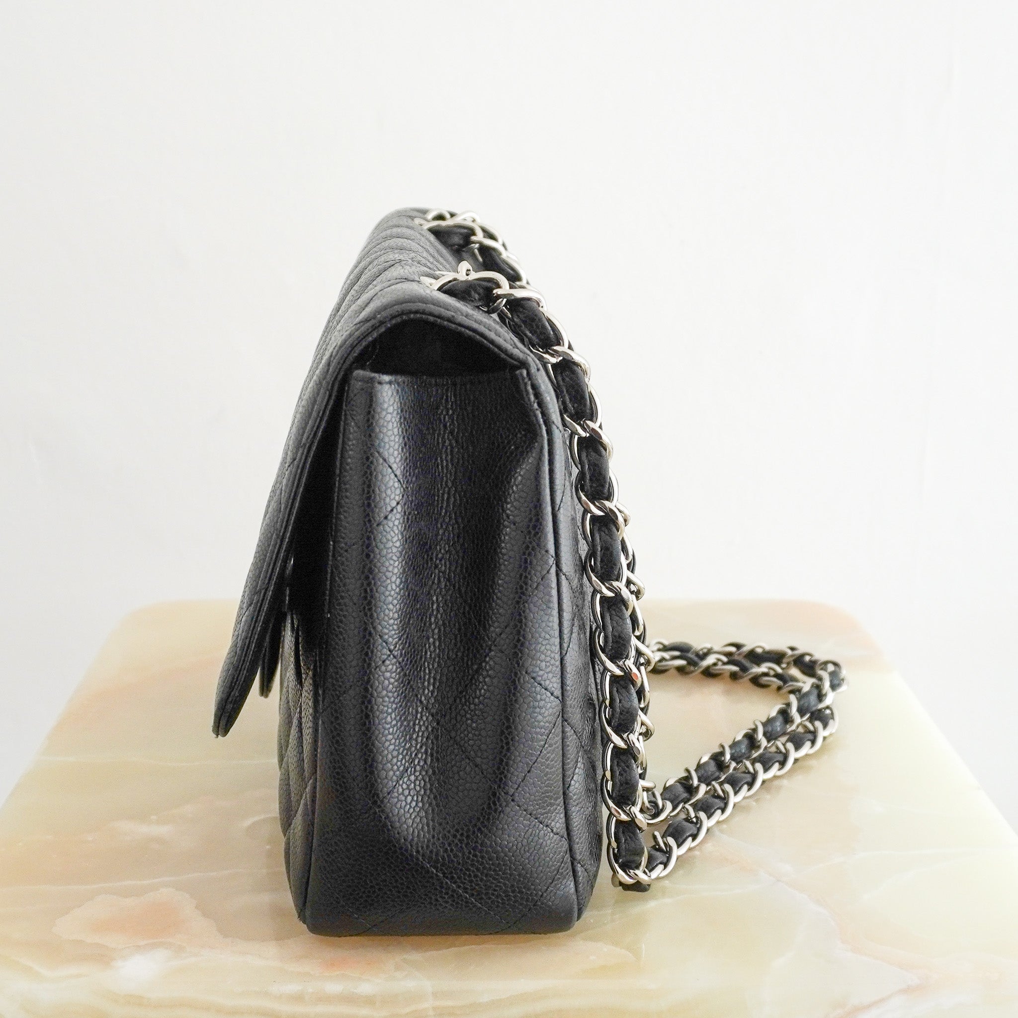 Chanel Jumbo Classic Single Flap Bag in Black Caviar Leather RRP £9,500 | Authentic Preloved