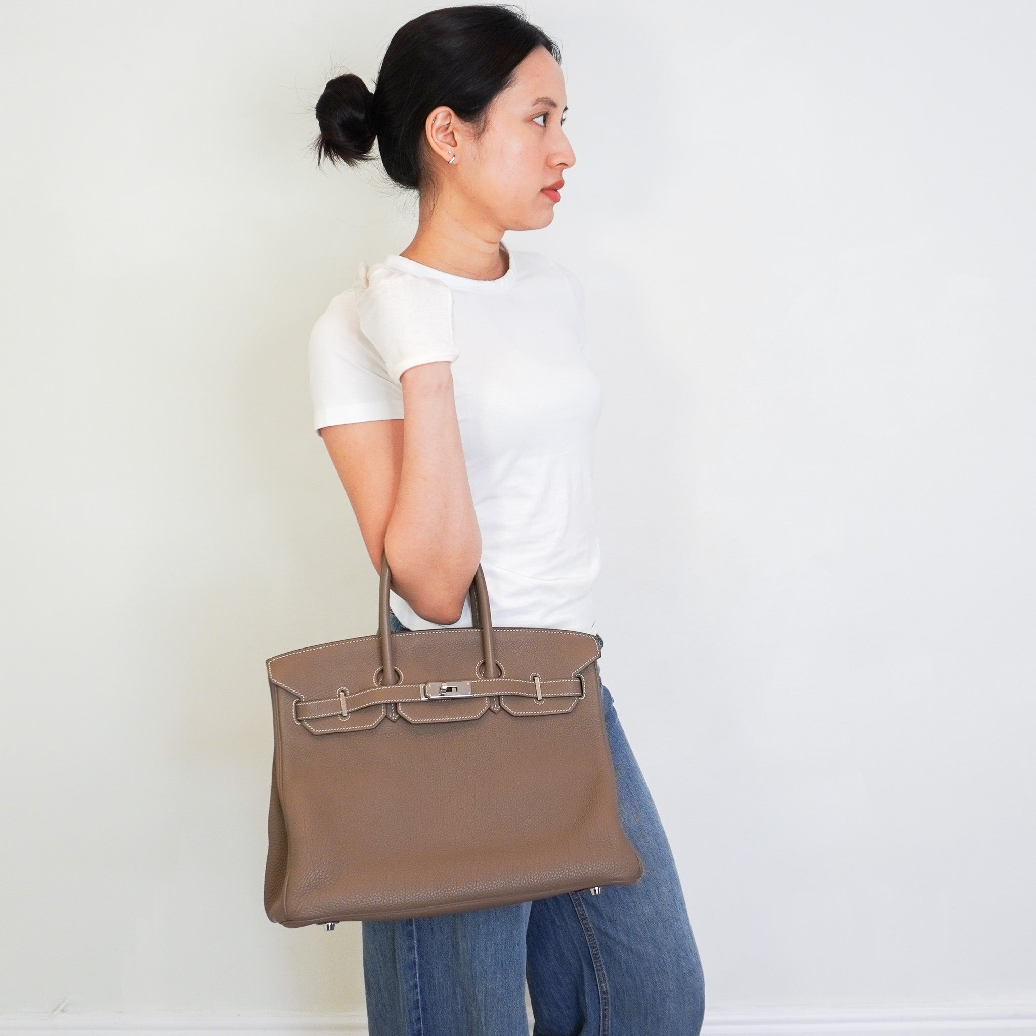 Hermes Birkin 35 Retourne Togo Etoupe with Palladium Hardware | Authentic Preloved - Reloved Again