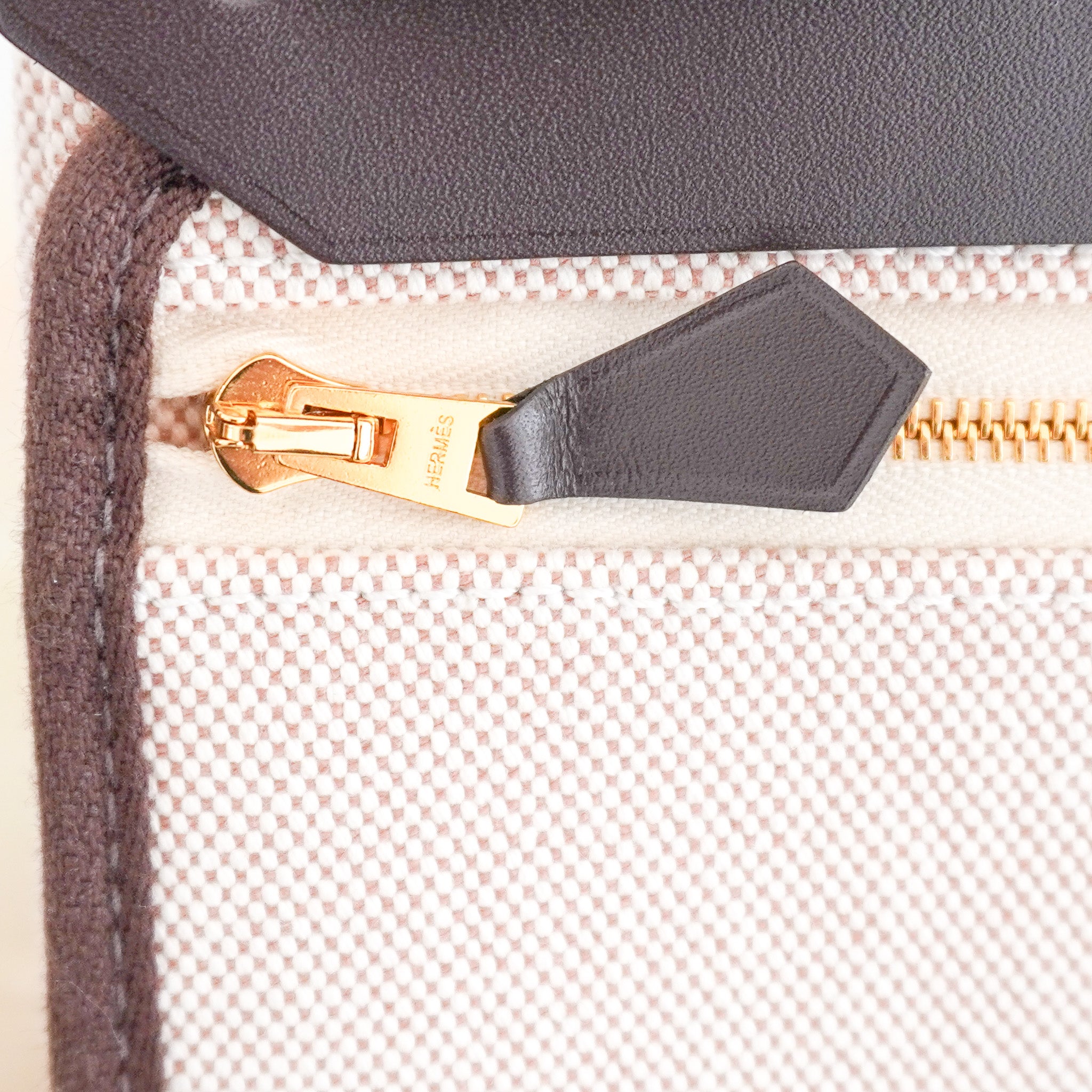 NEW Hermes Mini Herbag 20 in Ebene Vache Leather and Ecru Canvas | Authentic Preloved - Reloved Again
