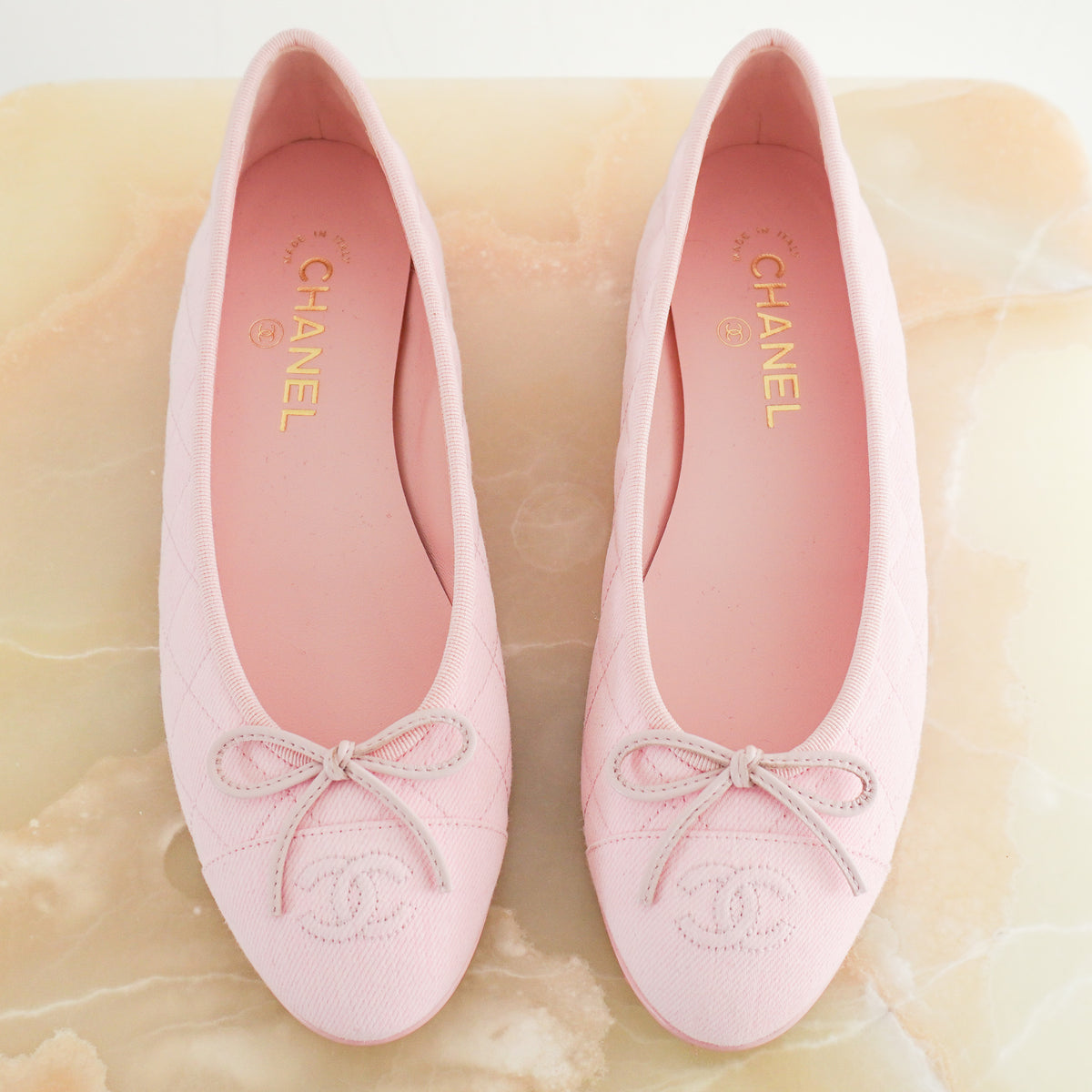 Chanel Pink Denim Quilted Cap Toe Ballet Flats (RRP £820) | Authentic Preloved - Reloved Again