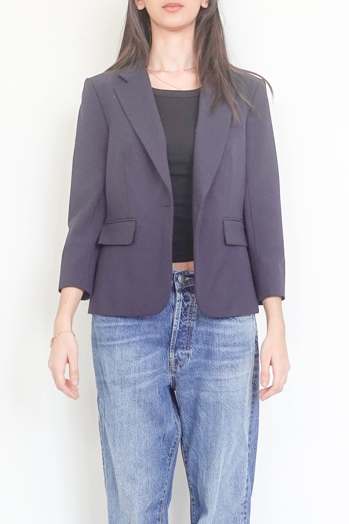 Navy cropped sleeve blazer RRP £300