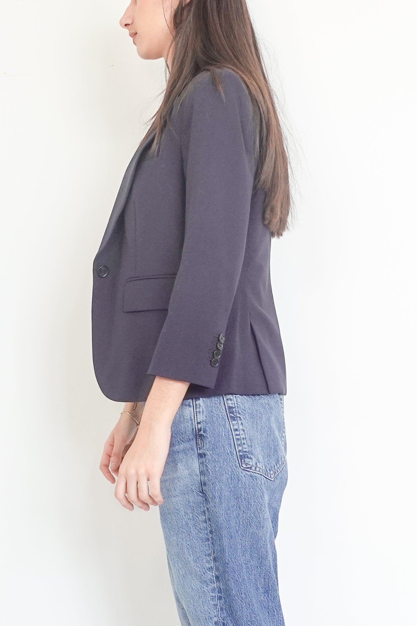 Navy cropped sleeve blazer RRP £300