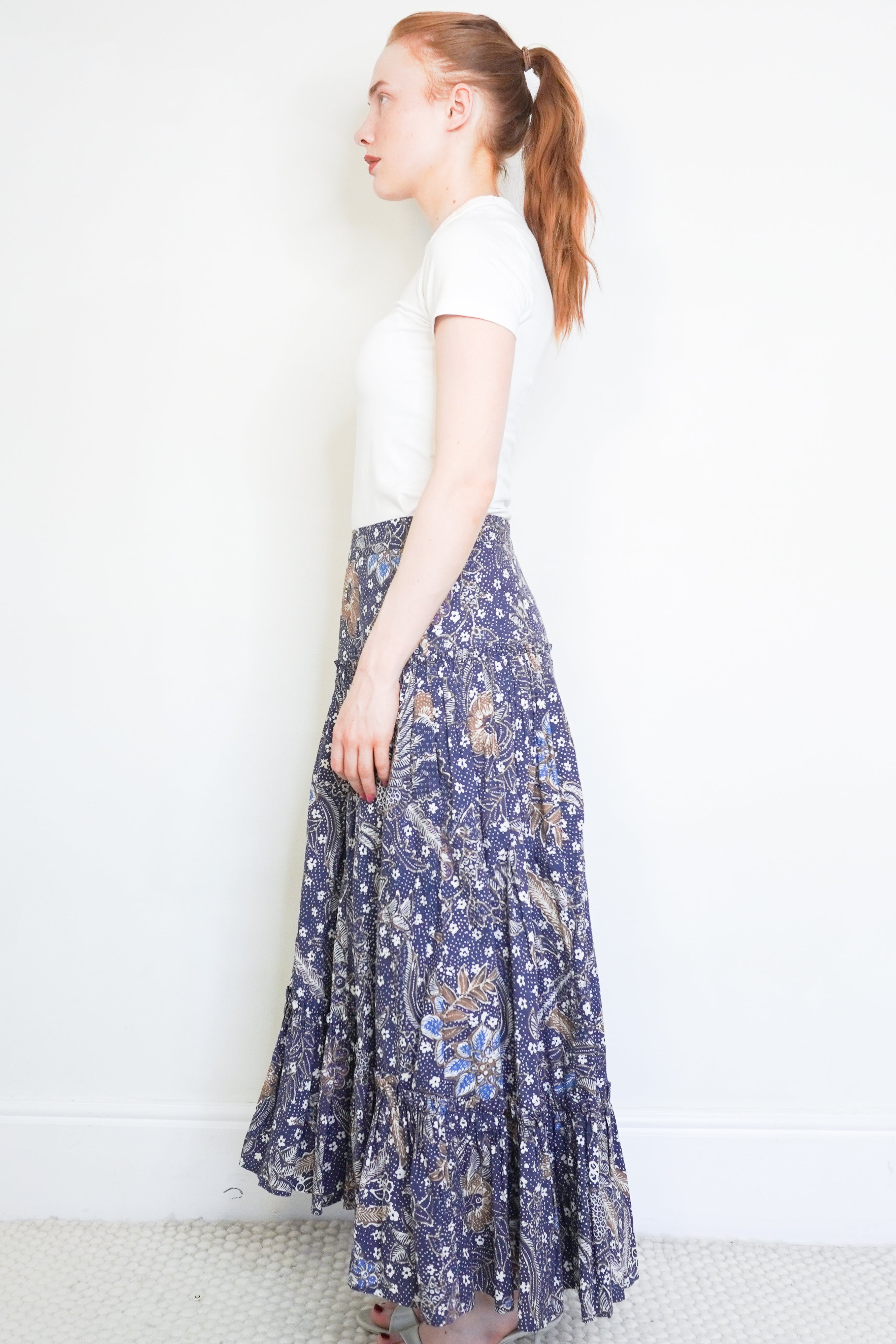 Cara Cara Navy Floral Print Tiered Maxi Skirt (RRP £564) | Authentic Preloved