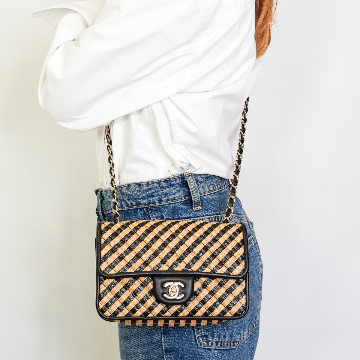 Chanel Black & Natural Woven Raffia Mini Classic Flap Bag (RRP £8000) | Authentic Preloved