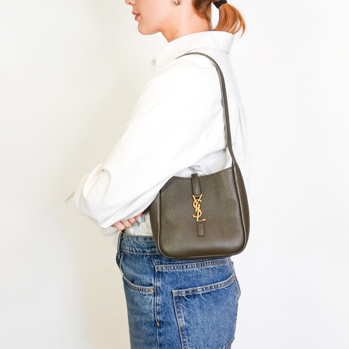 Saint Laurent Khaki Le 5 à 7 Supple Baby Shoulder Bag | Authentic Preloved - Reloved Again