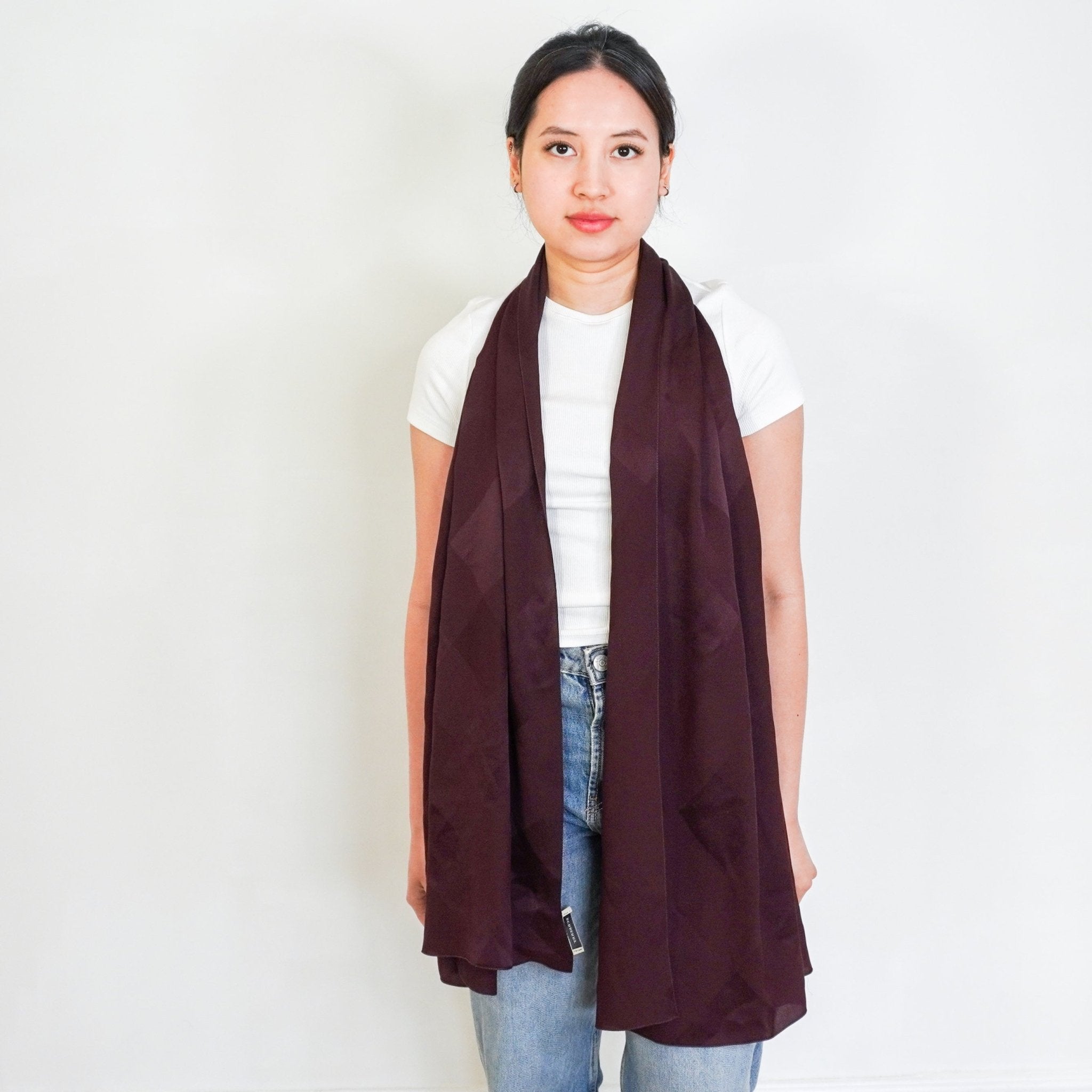 Burberry Burgundy Check Silk Scarf RRP £445 | Authentic Preloved FINAL SALE - Reloved Again