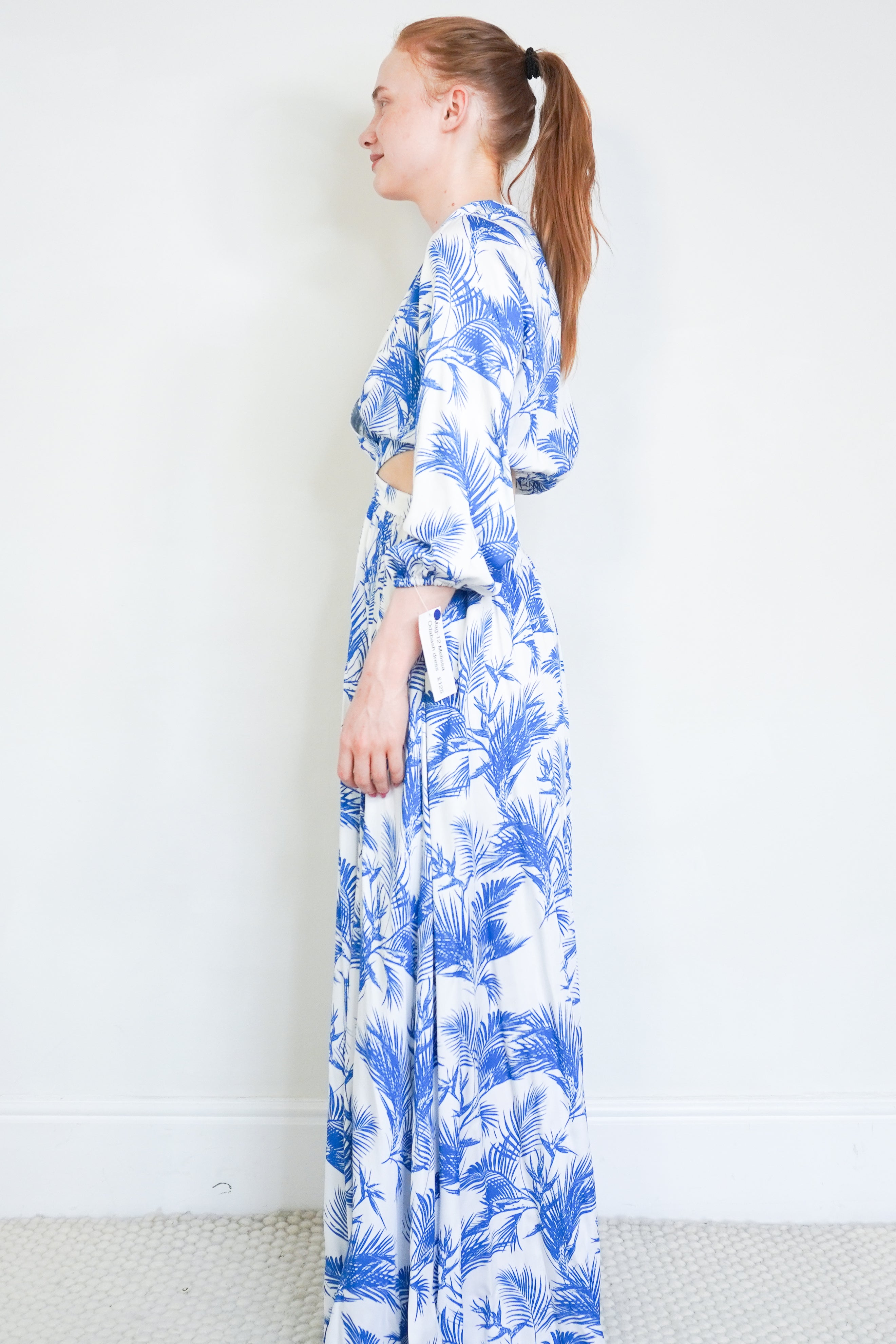 Melissa Odabash Blue Palm Print Cut-Out Maxi Dress (RRP £495) | Authentic Preloved
