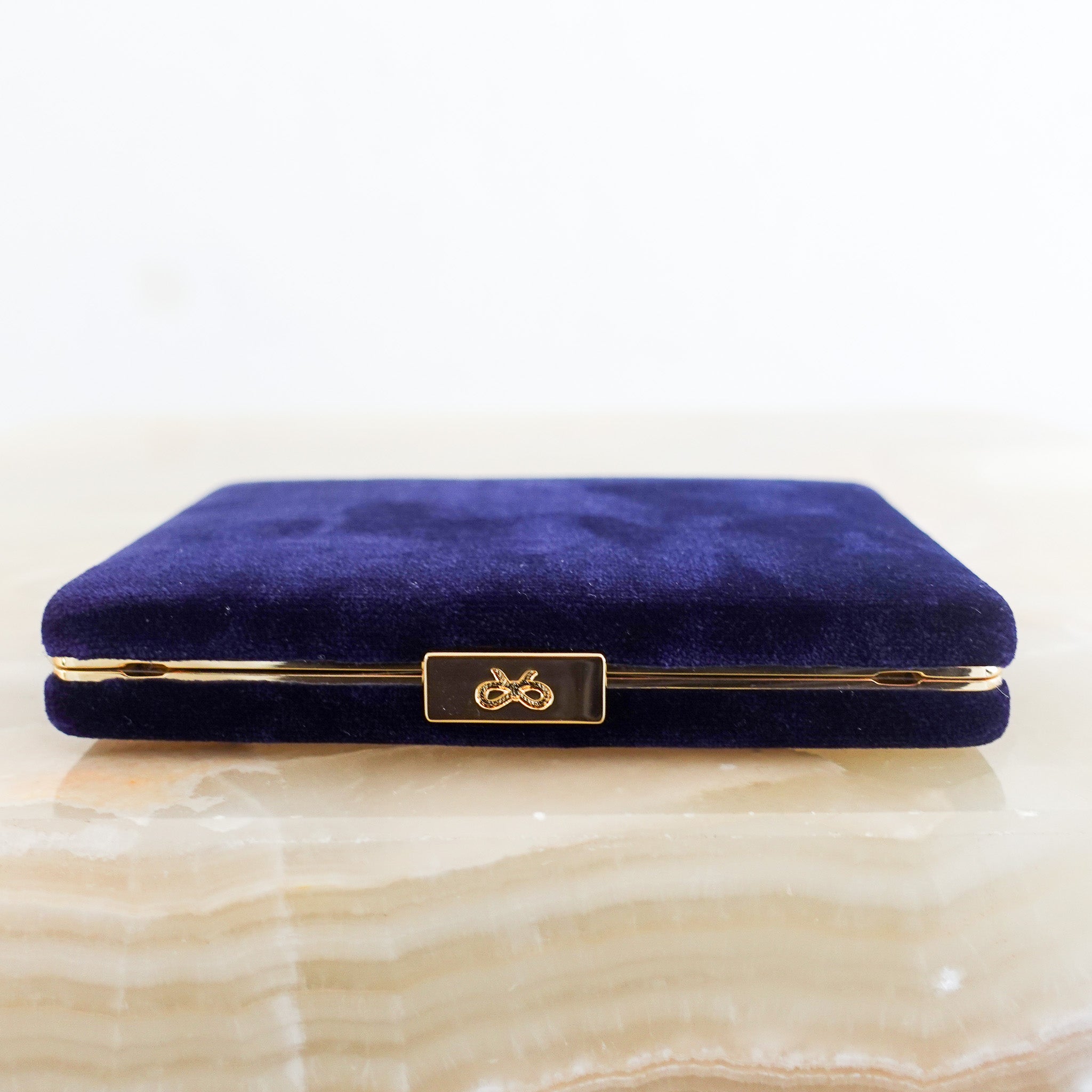 Blue velvet card holder RRP £195