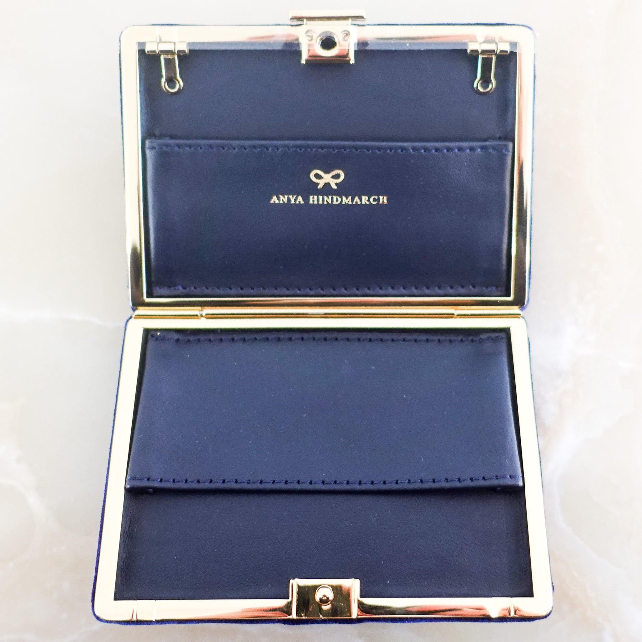 Blue velvet card holder RRP £195