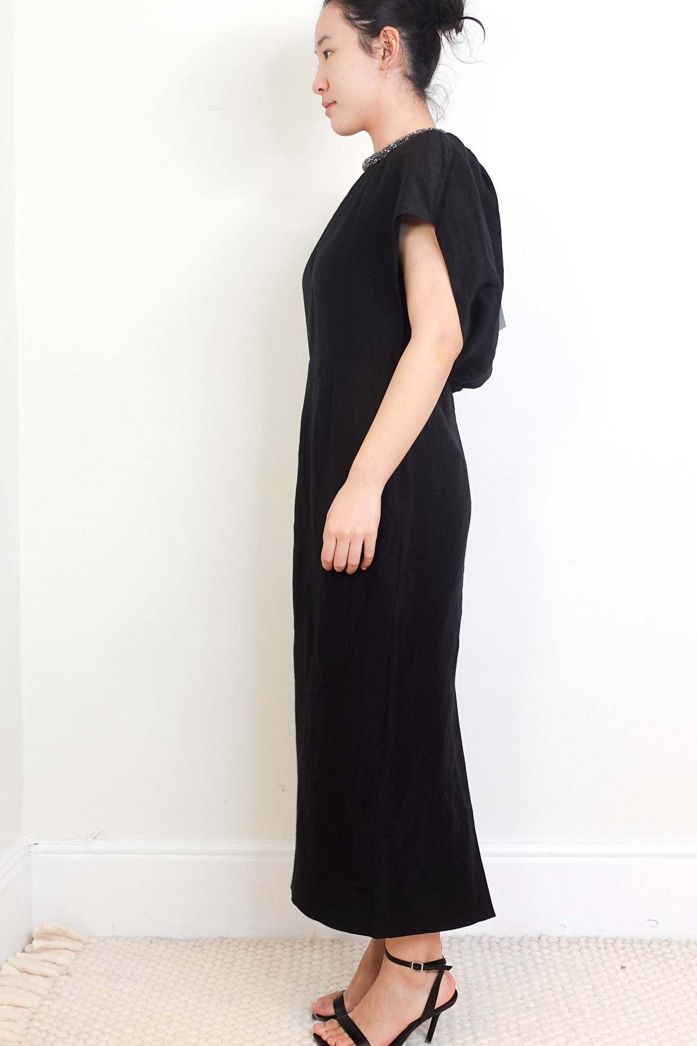NEW Roland Mouret Black Silk Jacquard Cape Midi Dress RRP £1200 | Authentic Preloved - Reloved Again
