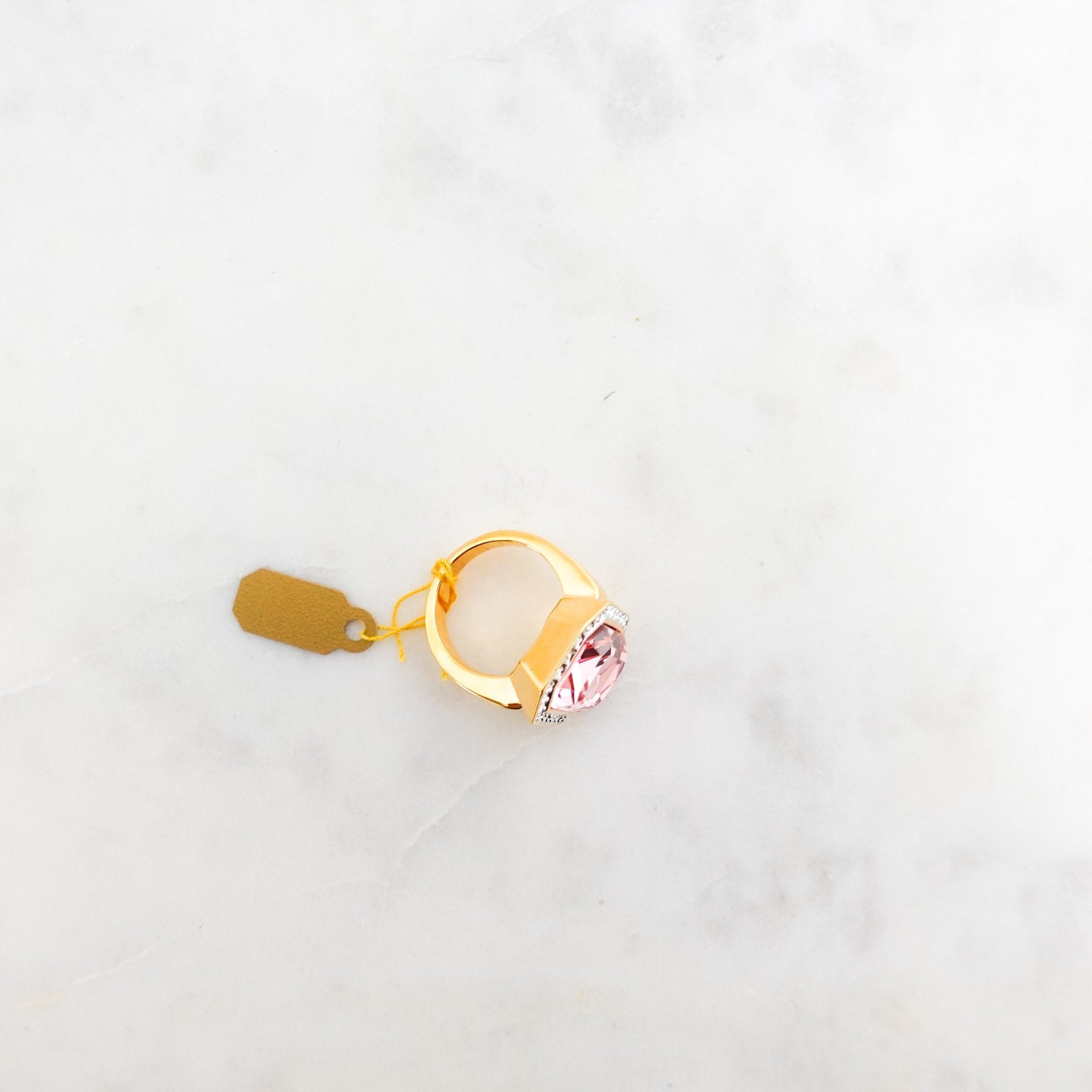 Vintage Gold plated Rose ring with colourless crystals - Reloved Again