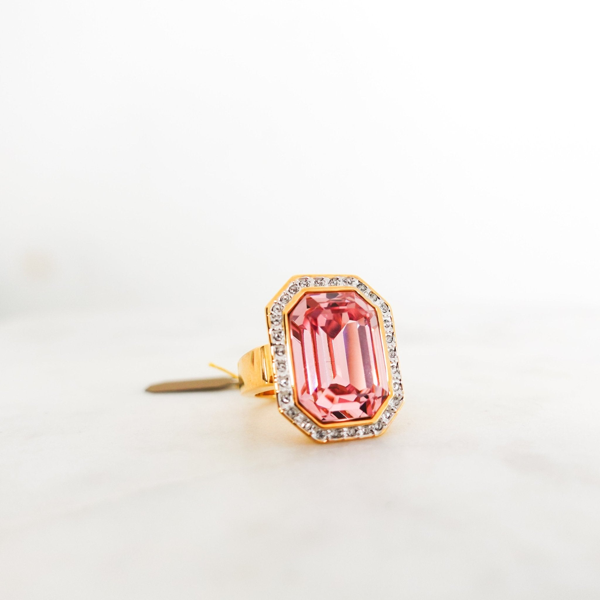 Vintage Gold plated Rose ring with colourless crystals - Reloved Again