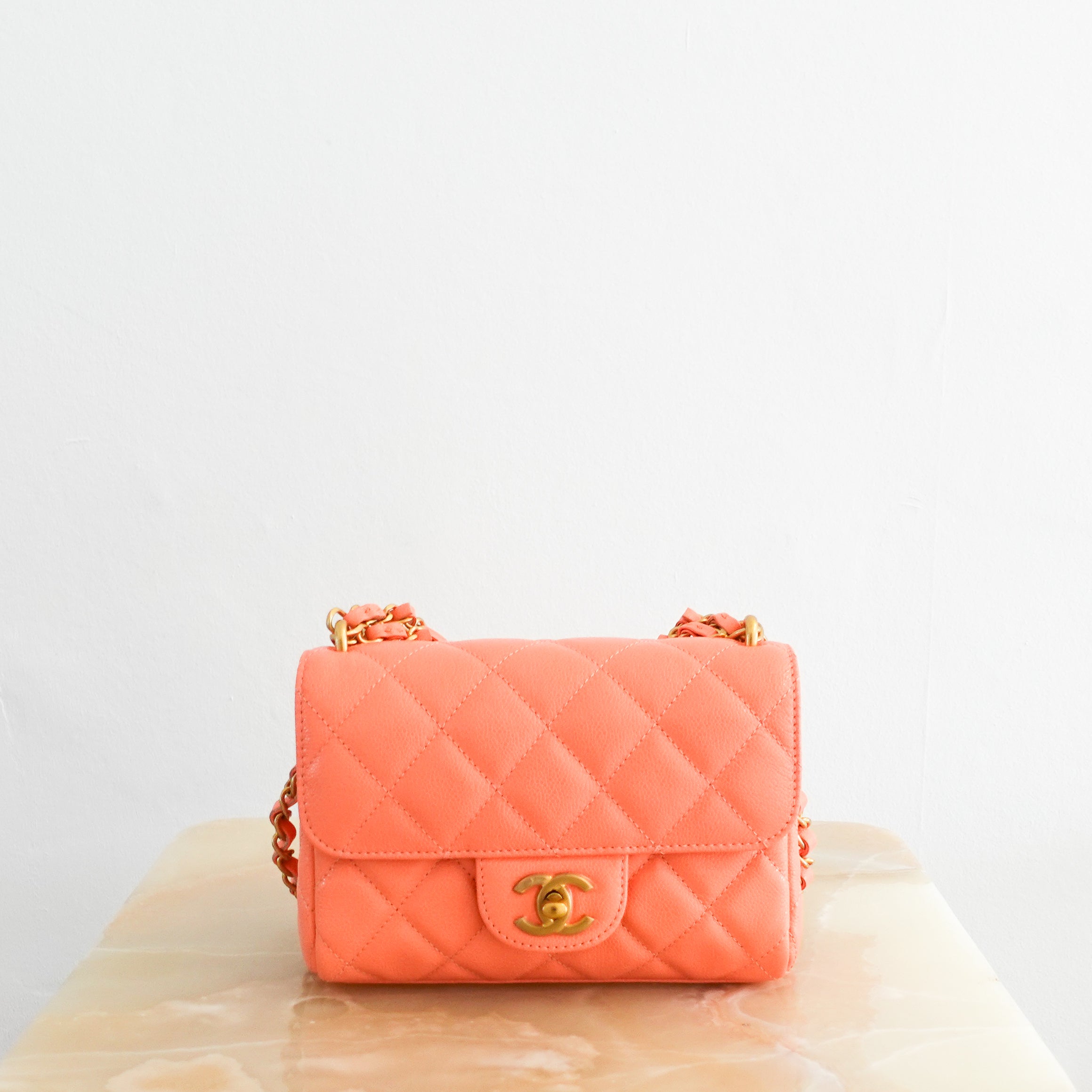 Current Season Chanel Mini Flap bag in light Orange RRP £4780 | Authentic Preloved