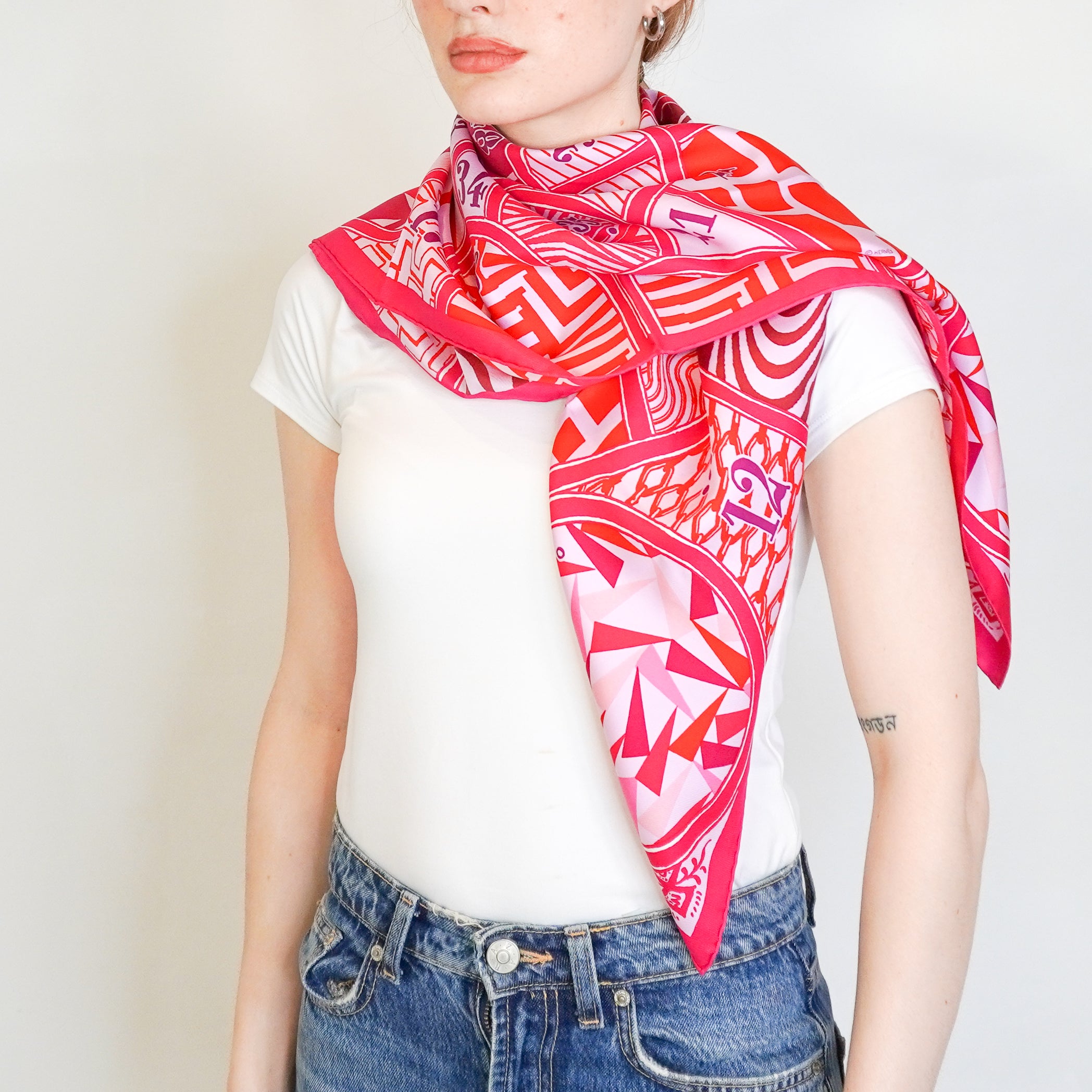 Hermès Pink & Red Tapis de Selle Silk Scarf 90 (RRP £550) | Authentic Preloved FINAL SALE