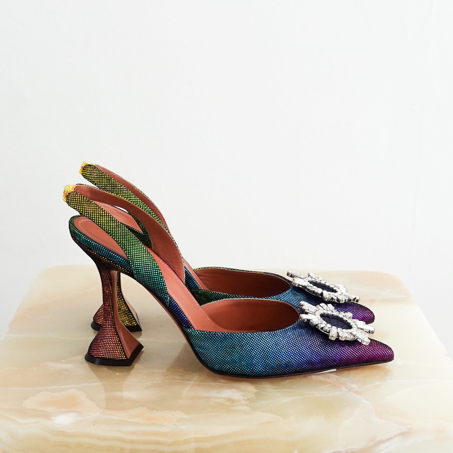 Amina Muaddi Begum Swarovski Crystal Rainbow Slingback pumps RRP £700 | Authentic Preloved