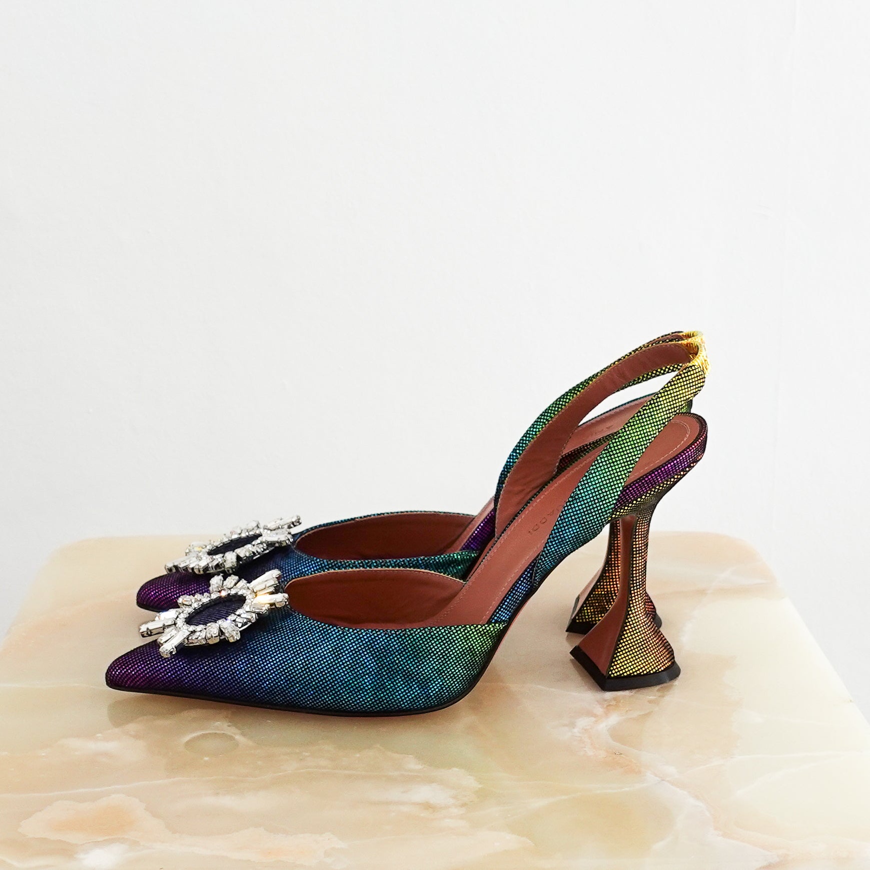 Amina Muaddi Begum Swarovski Crystal Rainbow Slingback pumps RRP £700 | Authentic Preloved