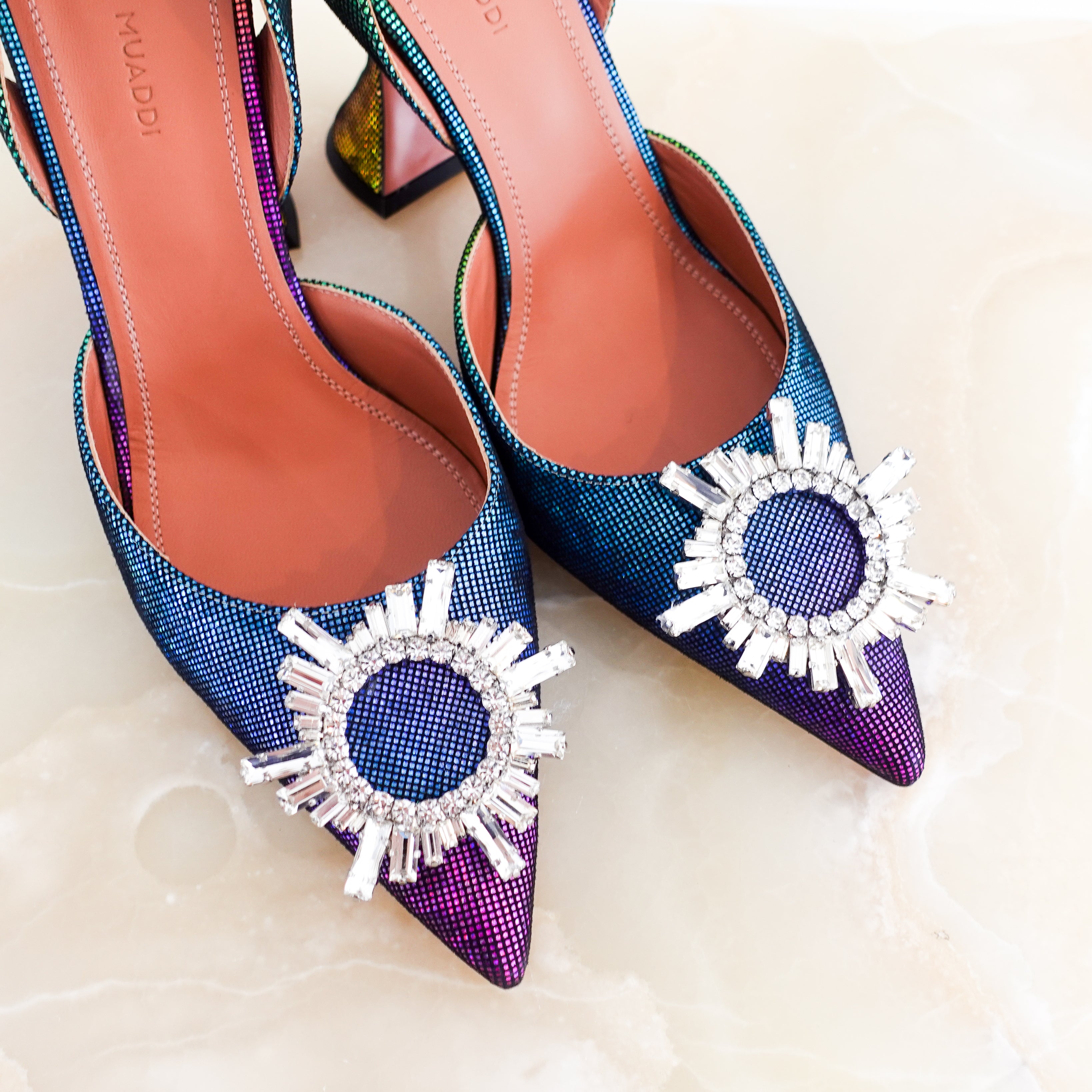 Amina Muaddi Begum Swarovski Crystal Rainbow Slingback pumps RRP £700 | Authentic Preloved