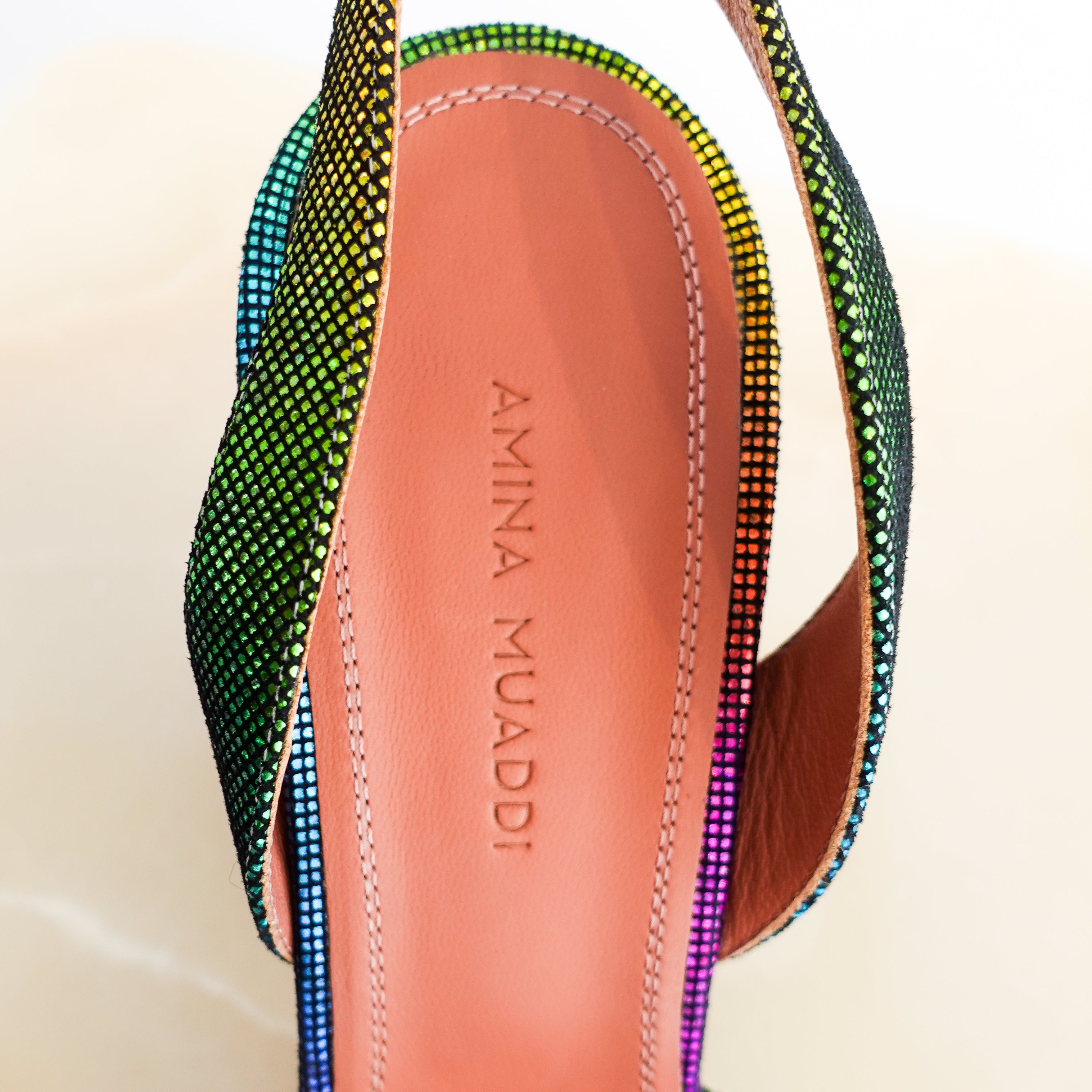 Amina Muaddi Begum Swarovski Crystal Rainbow Slingback pumps RRP £700 | Authentic Preloved