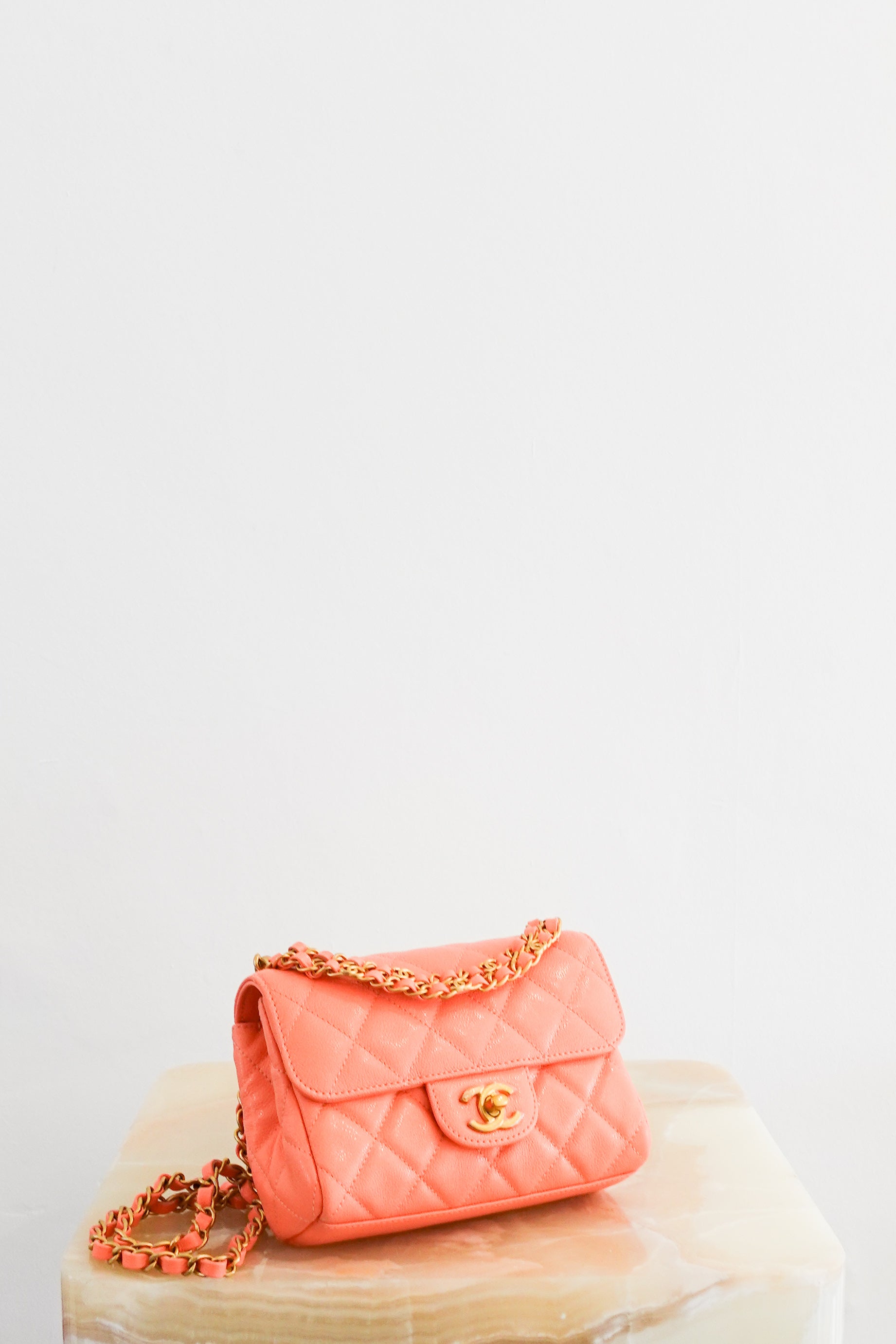 Current Season Chanel Mini Flap bag in light Orange RRP £4780 | Authentic Preloved