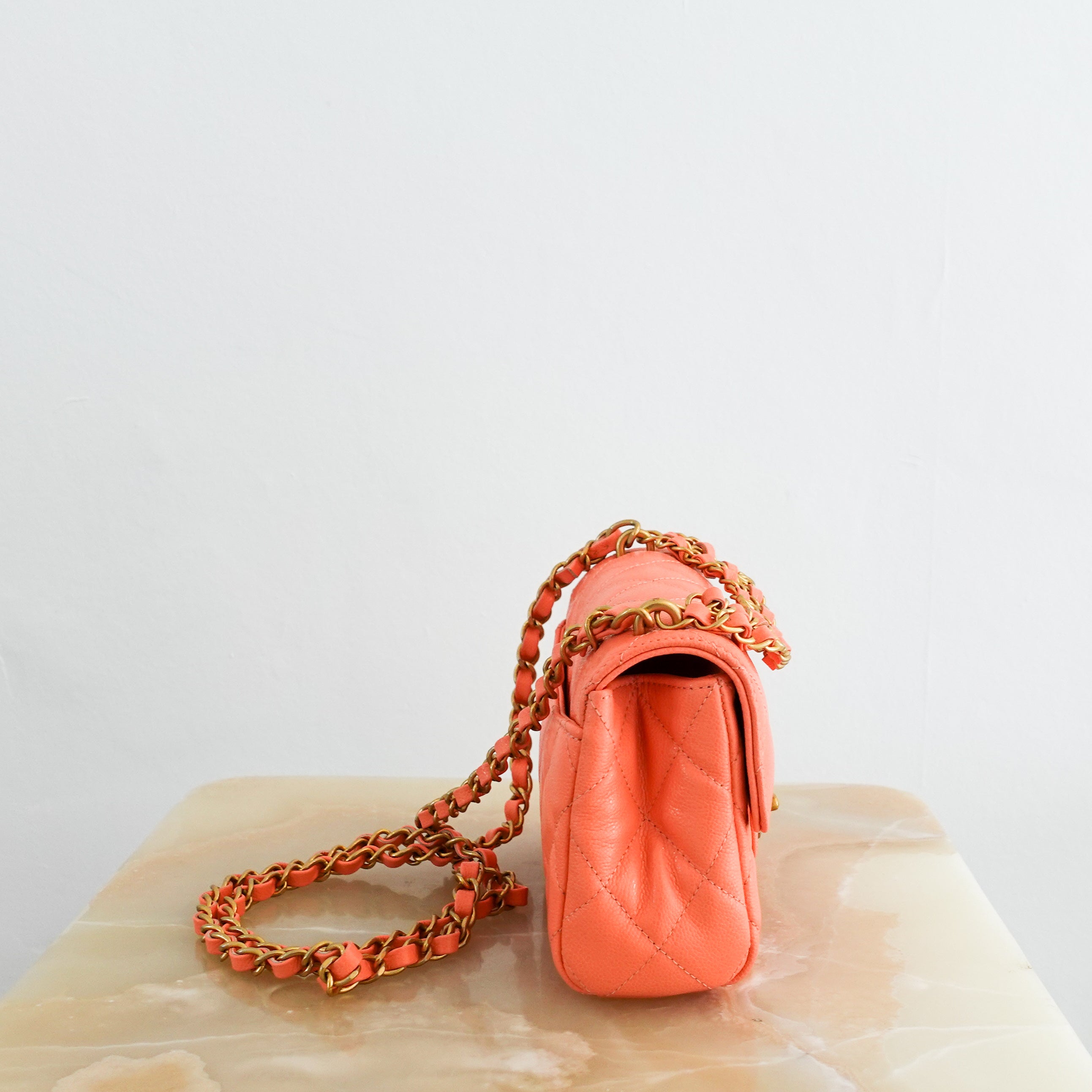 Current Season Chanel Mini Flap bag in light Orange RRP £4780 | Authentic Preloved