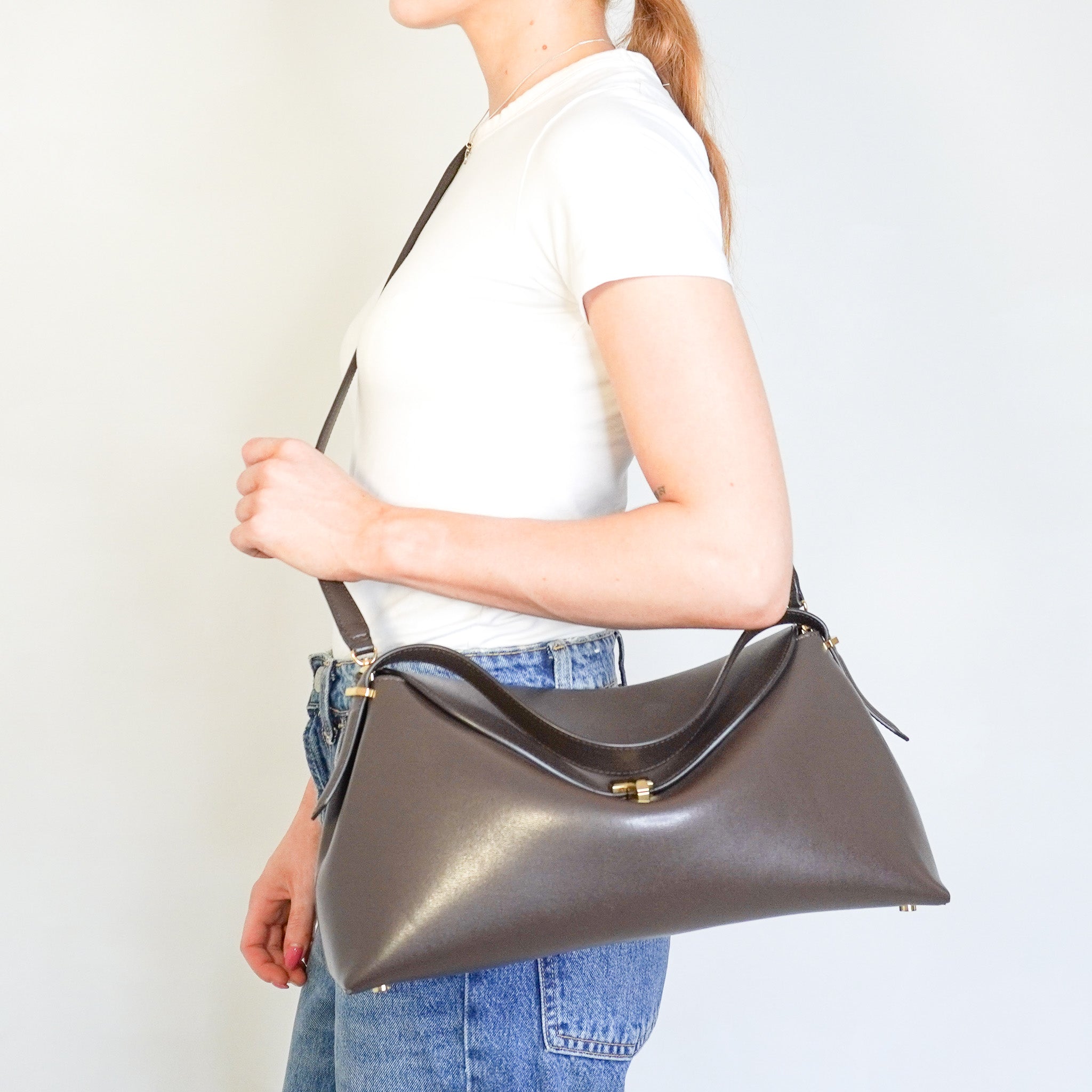 Toteme T-Lock Top Handle Bag in Bark RRP £1100 | Authentic Preloved