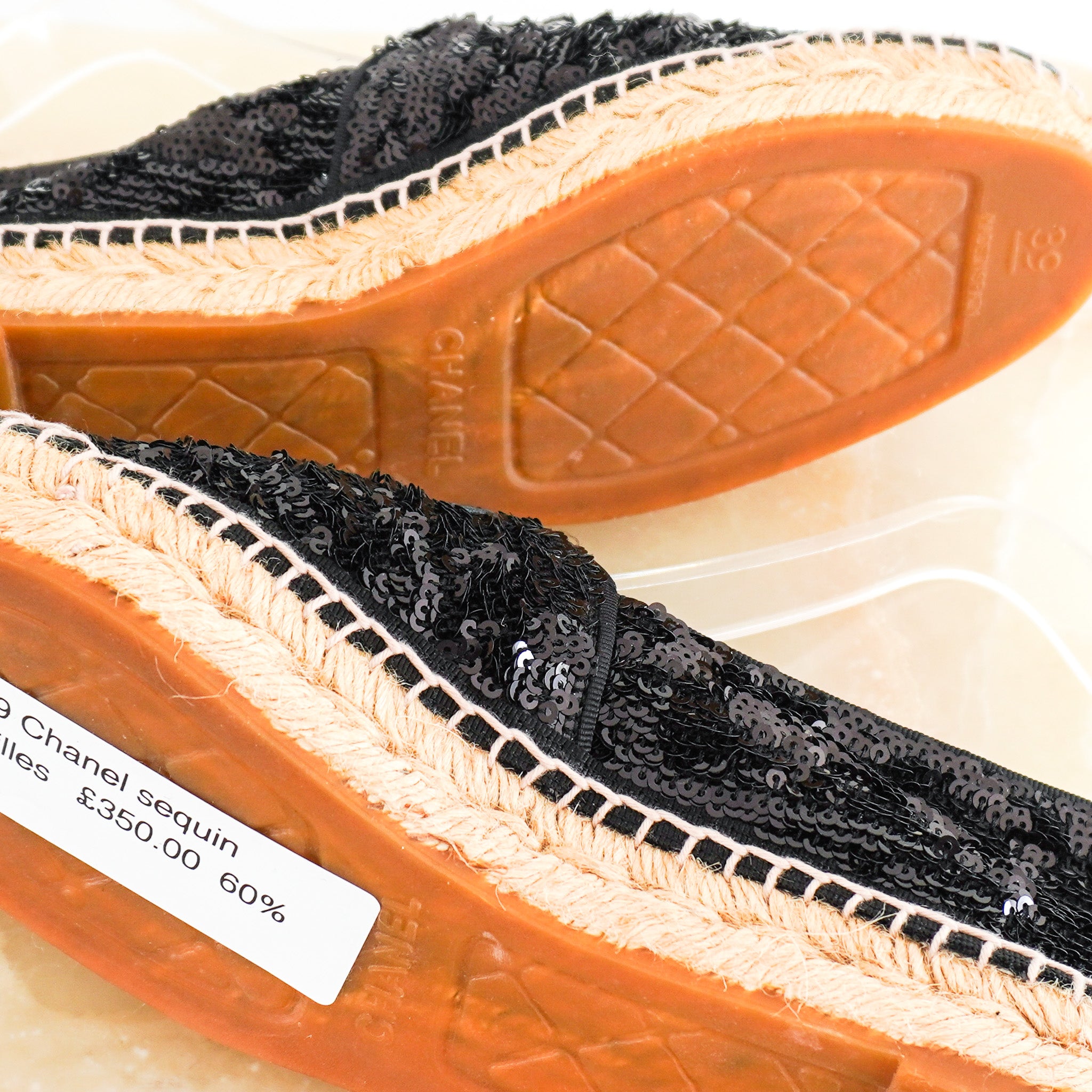 Chanel Sequin Patent CC Espadrilles in Black RRP £850 | Authentic Preloved - Reloved Again