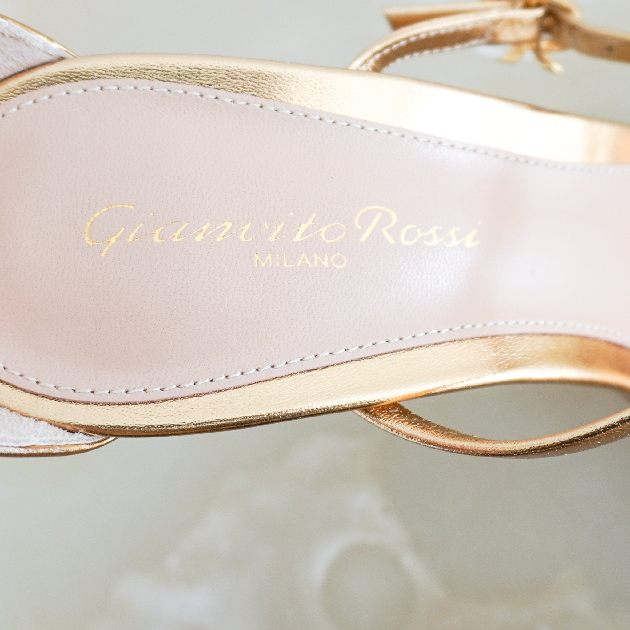 Gianvito Rossi Ribbon Uptown Gold Metallic Sandals (RRP £750) | Authentic Preloved - Reloved Again