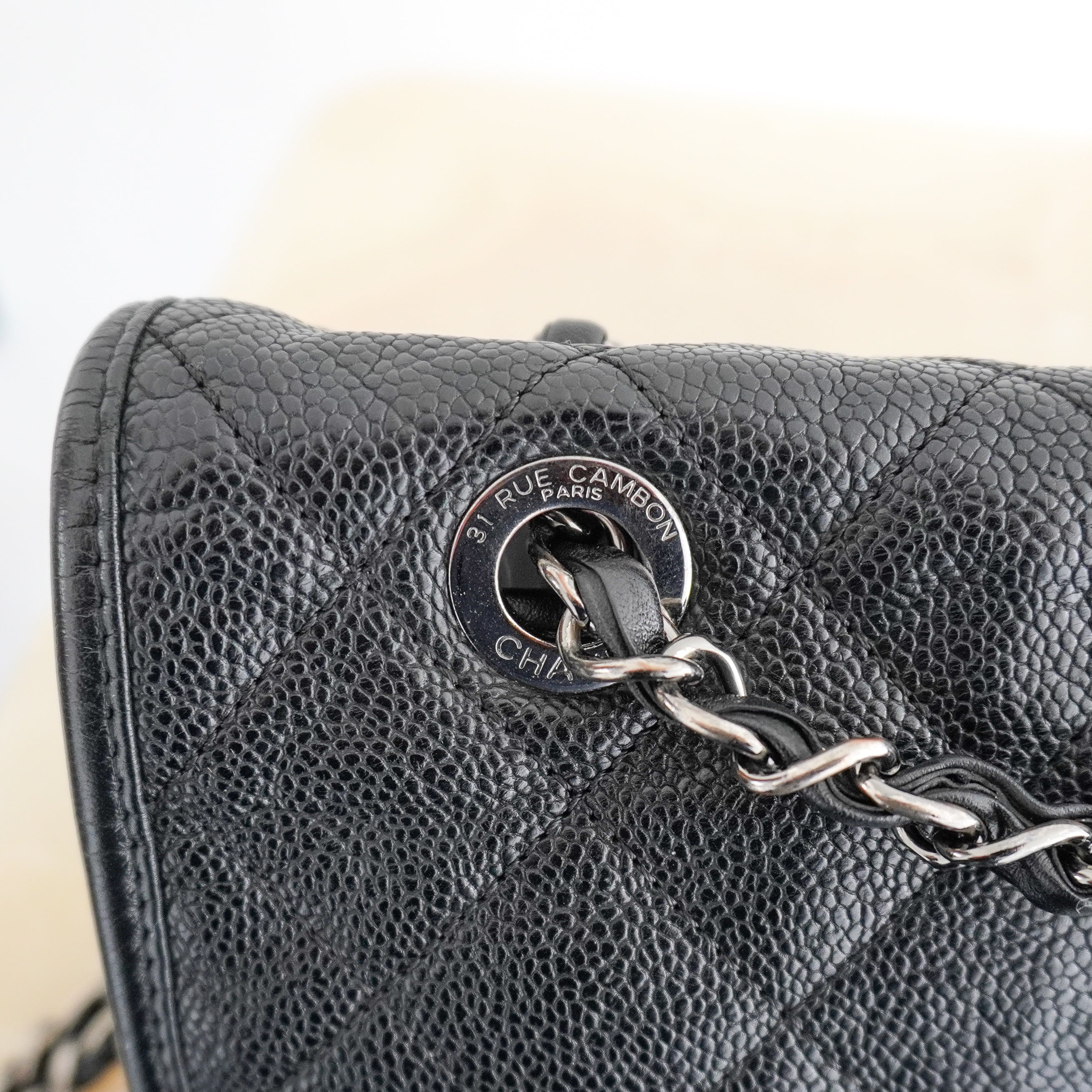 Chanel CC Medium French Riviera Single Flap Bag in Black Caviar Leather | Authentic Preloved