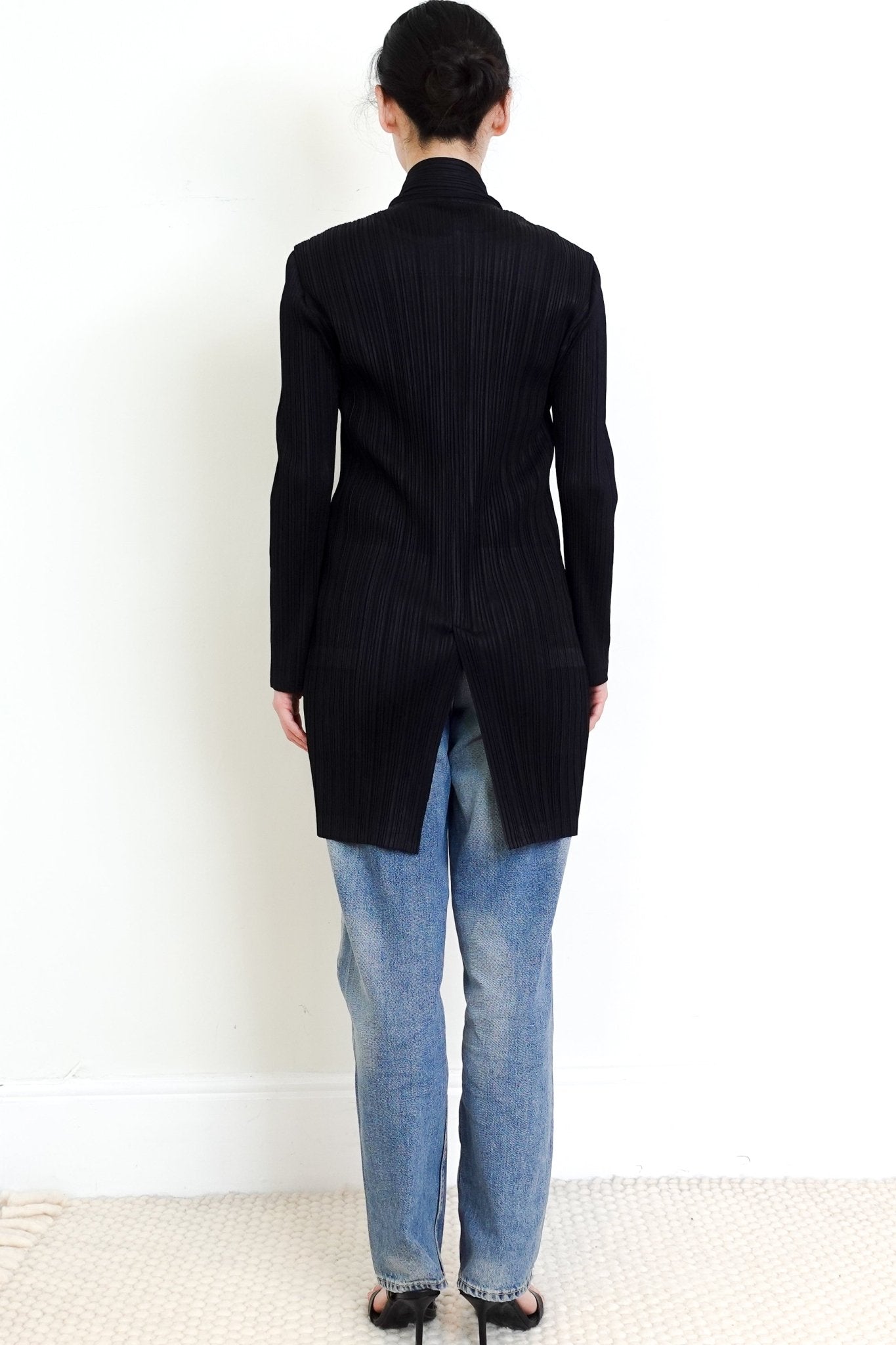 Issey Miyake Pleats Please Long Black Jacket RRP £550 | Authentic Preloved - Reloved Again