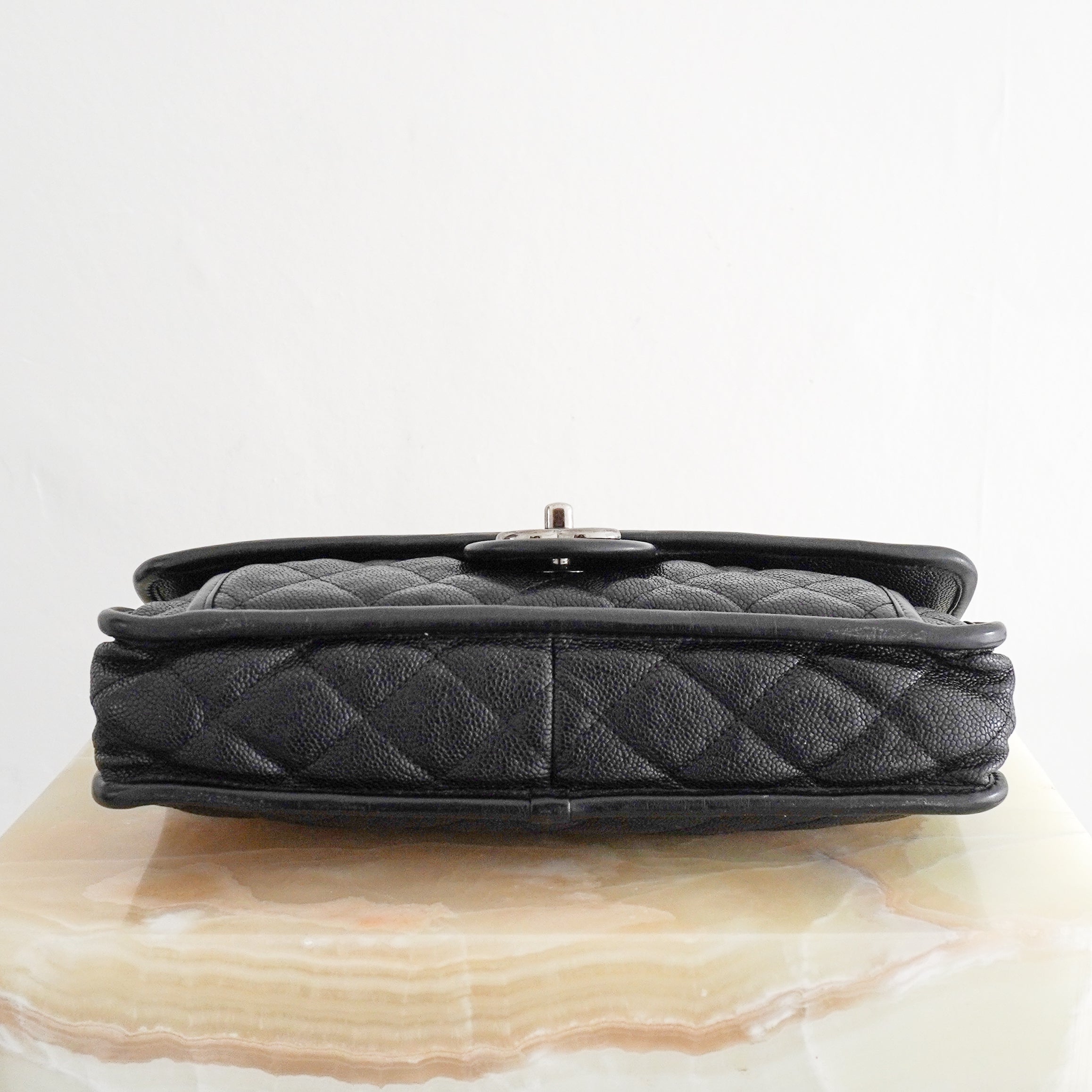 Chanel CC Medium French Riviera Single Flap Bag in Black Caviar Leather | Authentic Preloved