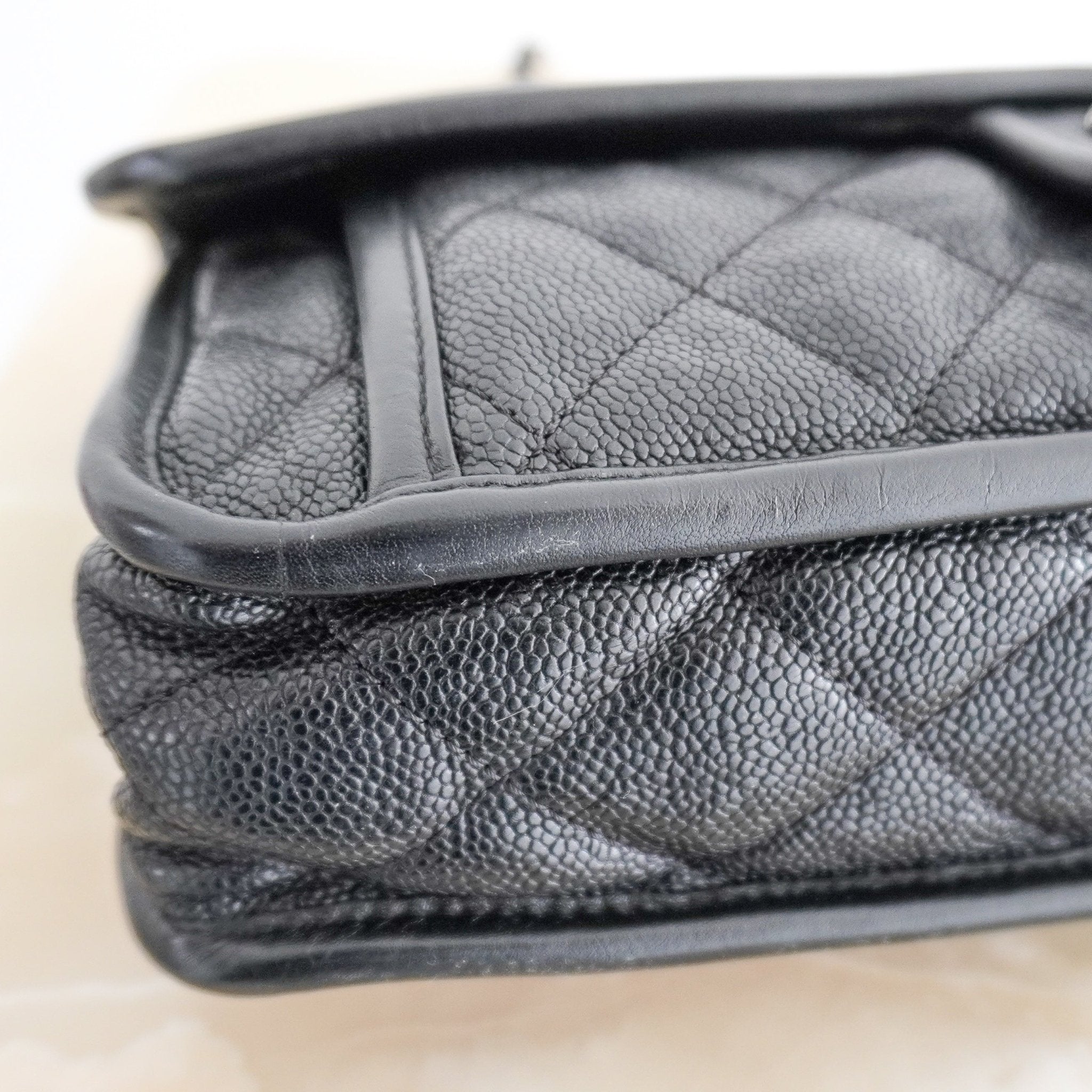 Chanel CC Medium French Riviera Single Flap Bag in Black Caviar Leather | Authentic Preloved - Reloved Again
