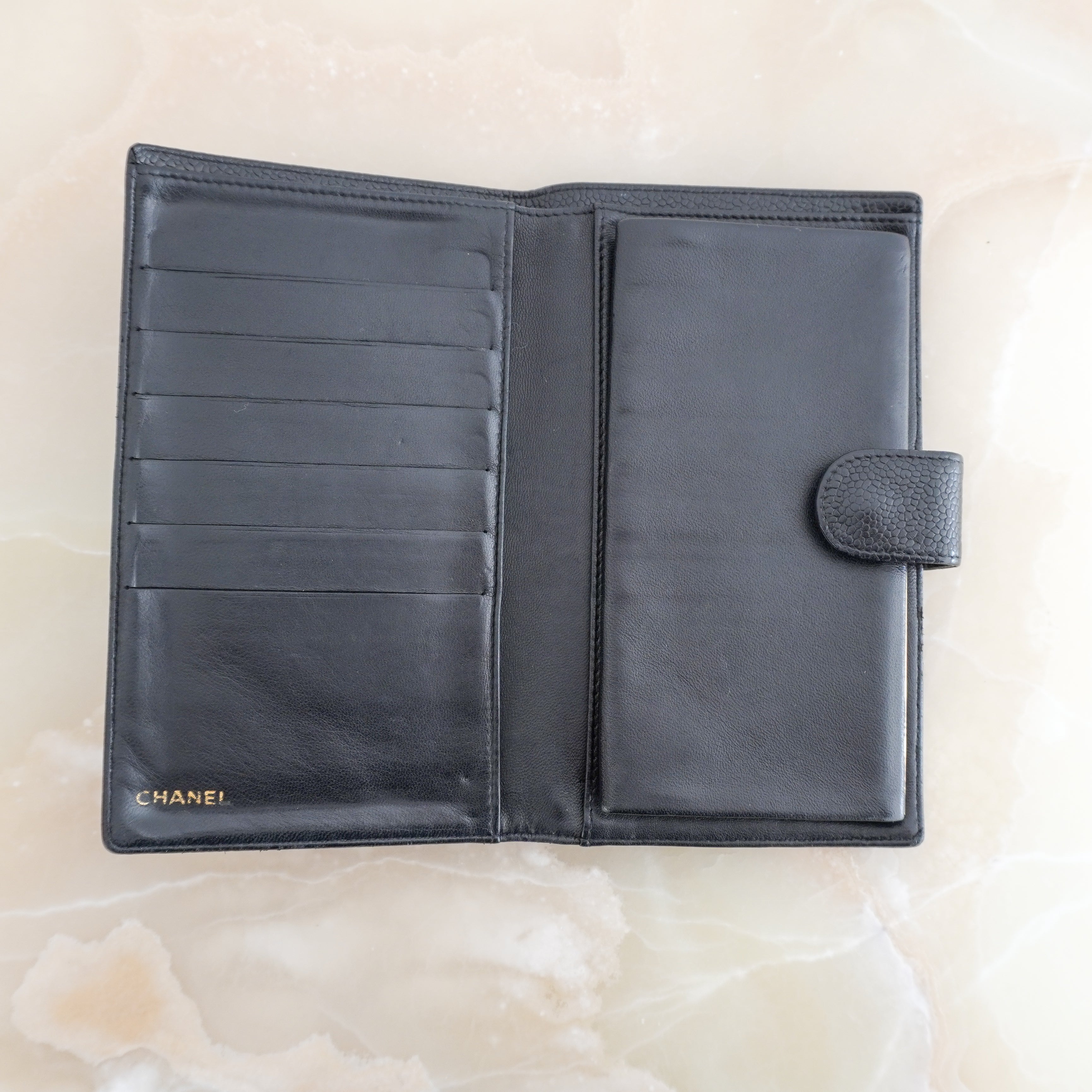 Chanel Vintage Black Caviar CC Long Bifold Wallet (RRP £1200) | Authentic Preloved