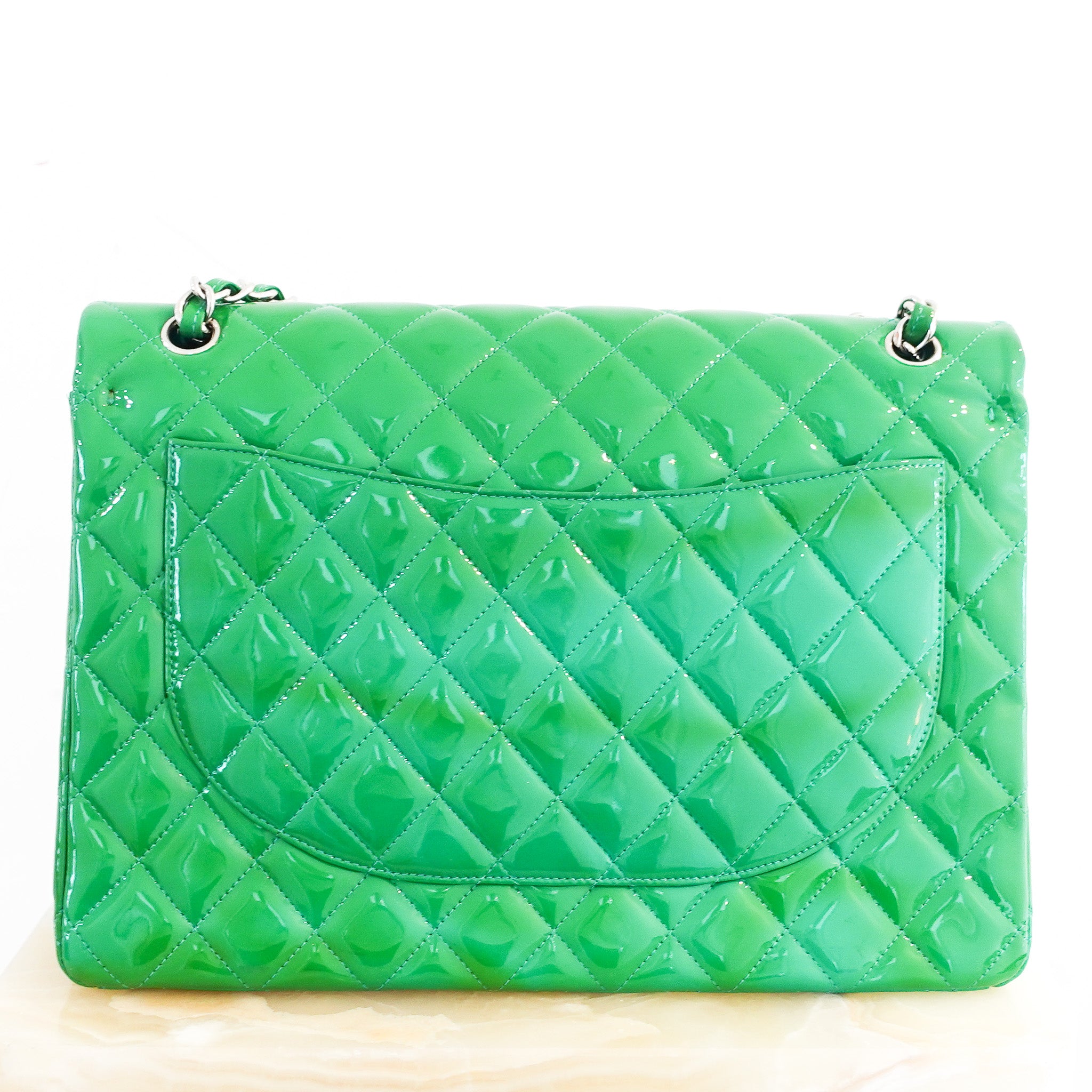 RARE Chanel Double Flap Maxi Green Patent Bag RRP £10000 | Authentic Preloved - Reloved Again