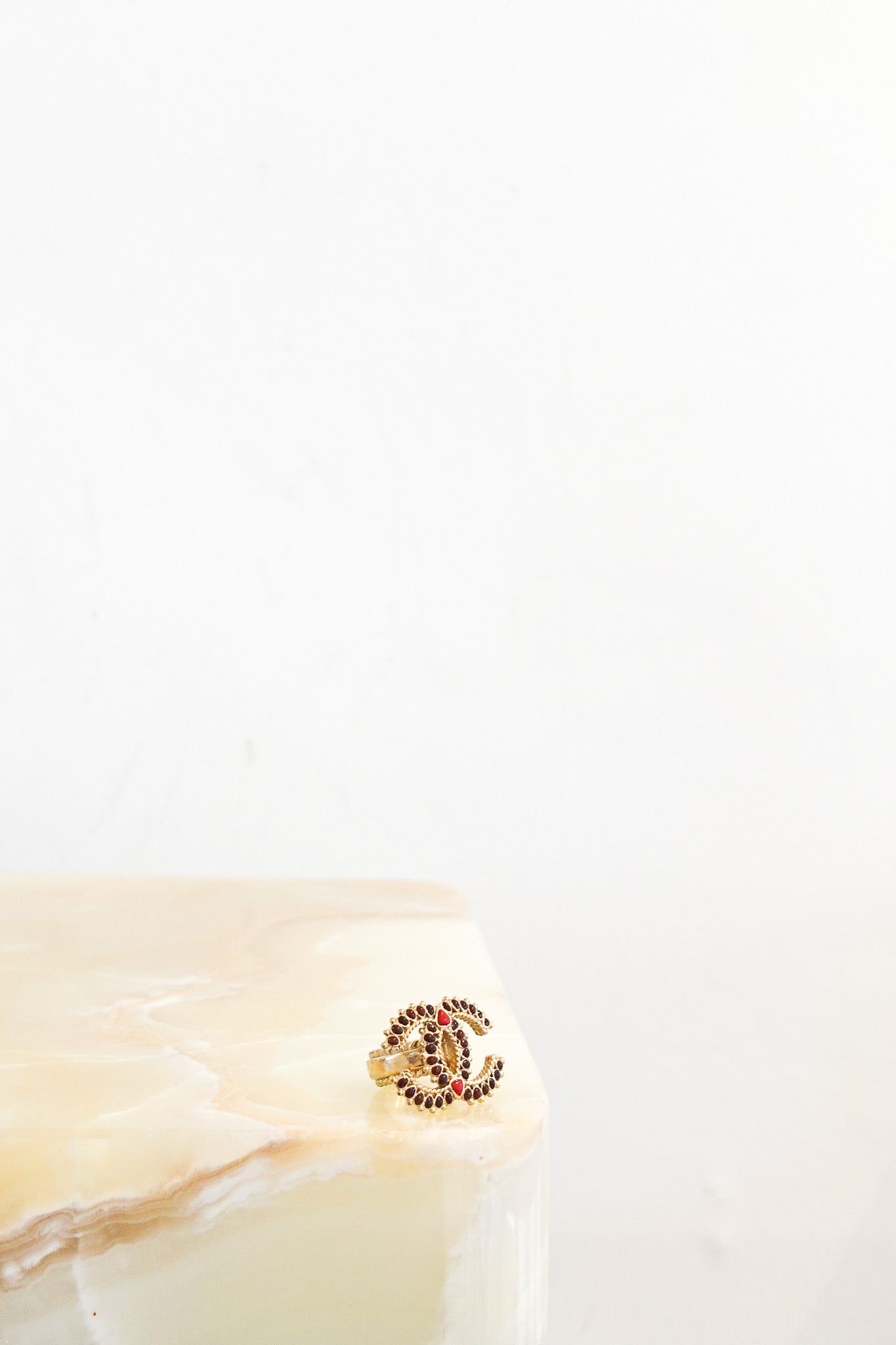 Chanel CC Red Rhinestone Cocktail Ring | Authentic Preloved - Reloved Again