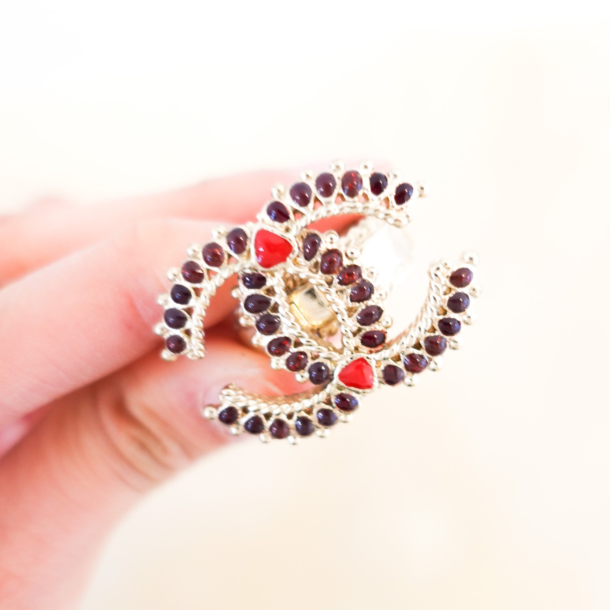 Chanel CC Red Rhinestone Cocktail Ring | Authentic Preloved - Reloved Again