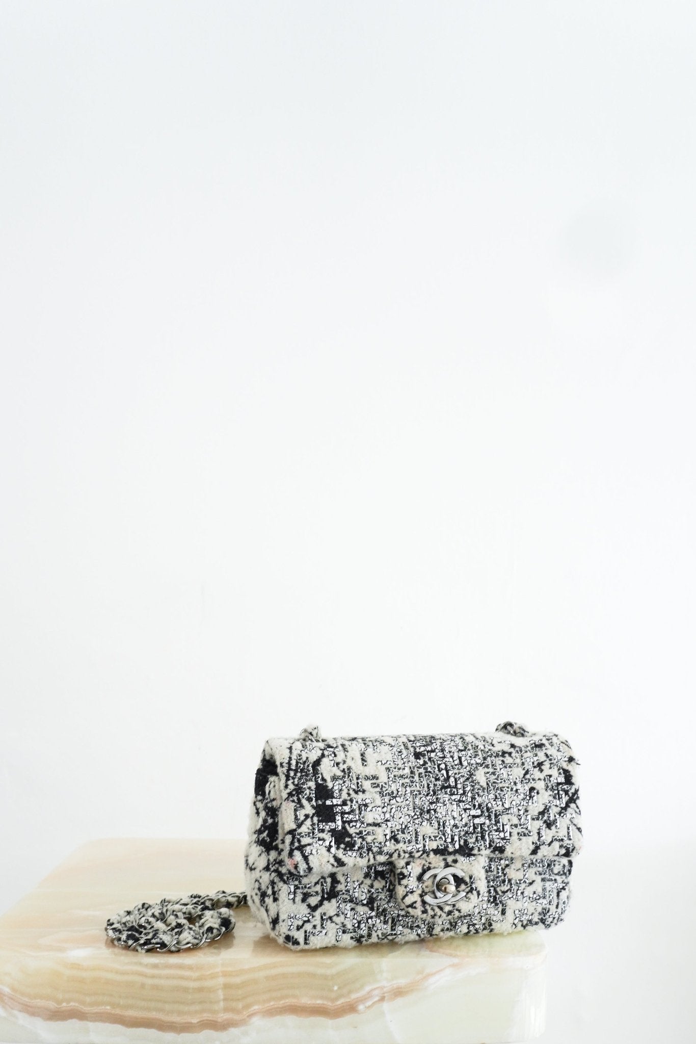 Chanel White & Black Tweed Single Flap Small Box Bag RRP £4800 | Authentic Preloved - Reloved Again