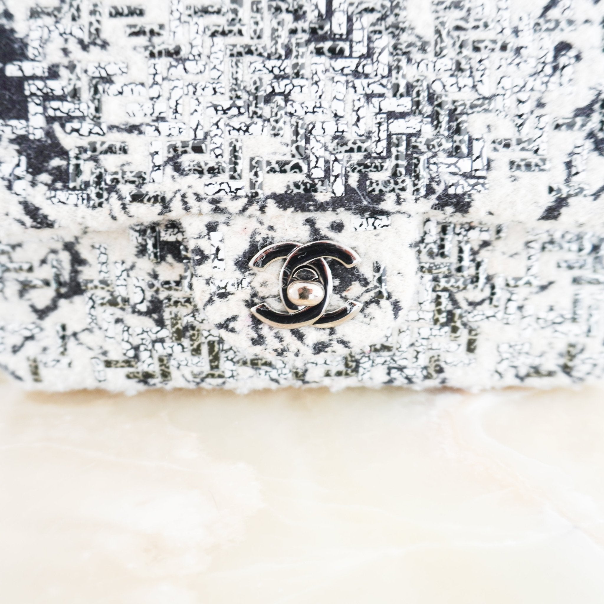 Chanel White & Black Tweed Single Flap Small Box Bag RRP £4800 | Authentic Preloved - Reloved Again
