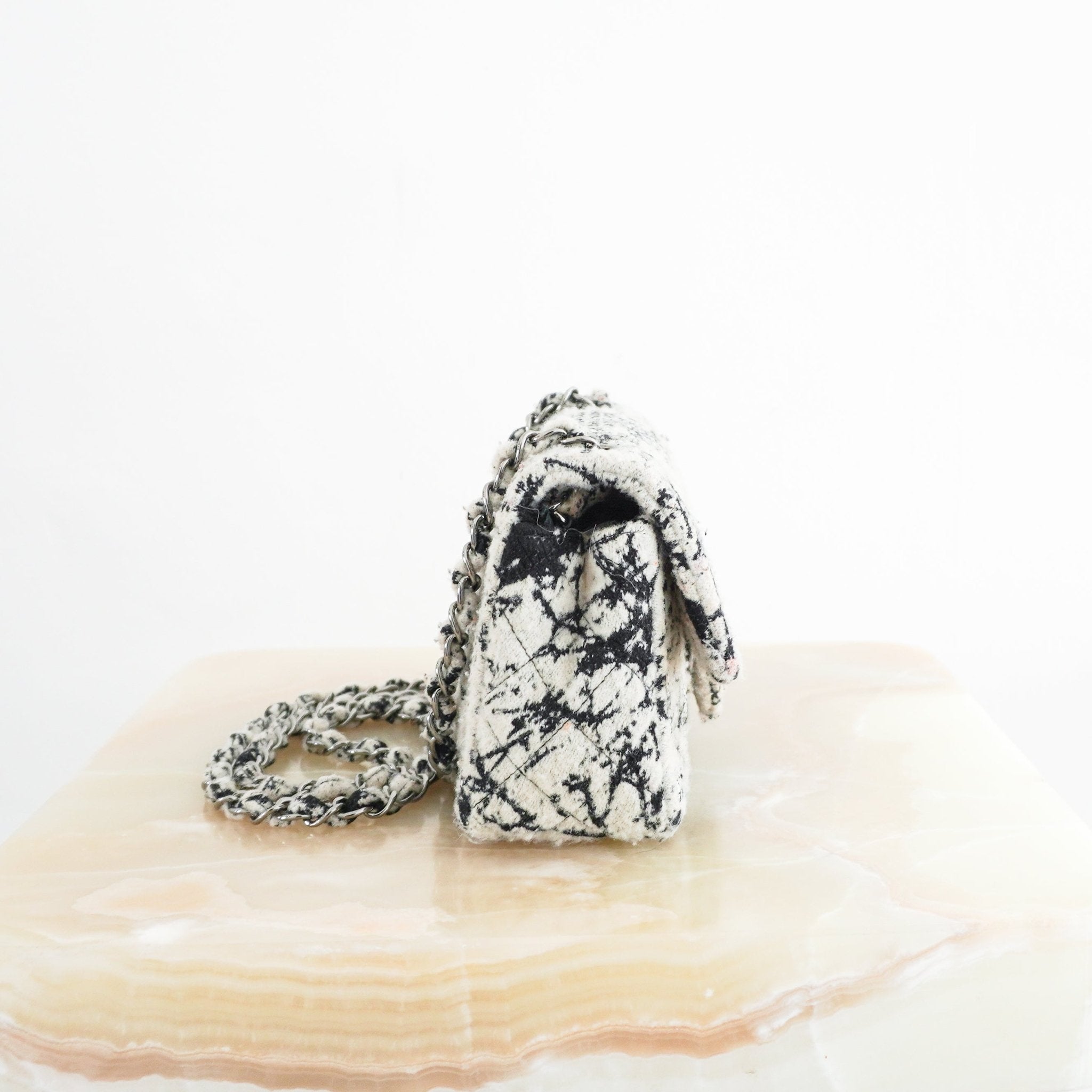 Chanel White & Black Tweed Single Flap Small Box Bag RRP £4800 | Authentic Preloved - Reloved Again