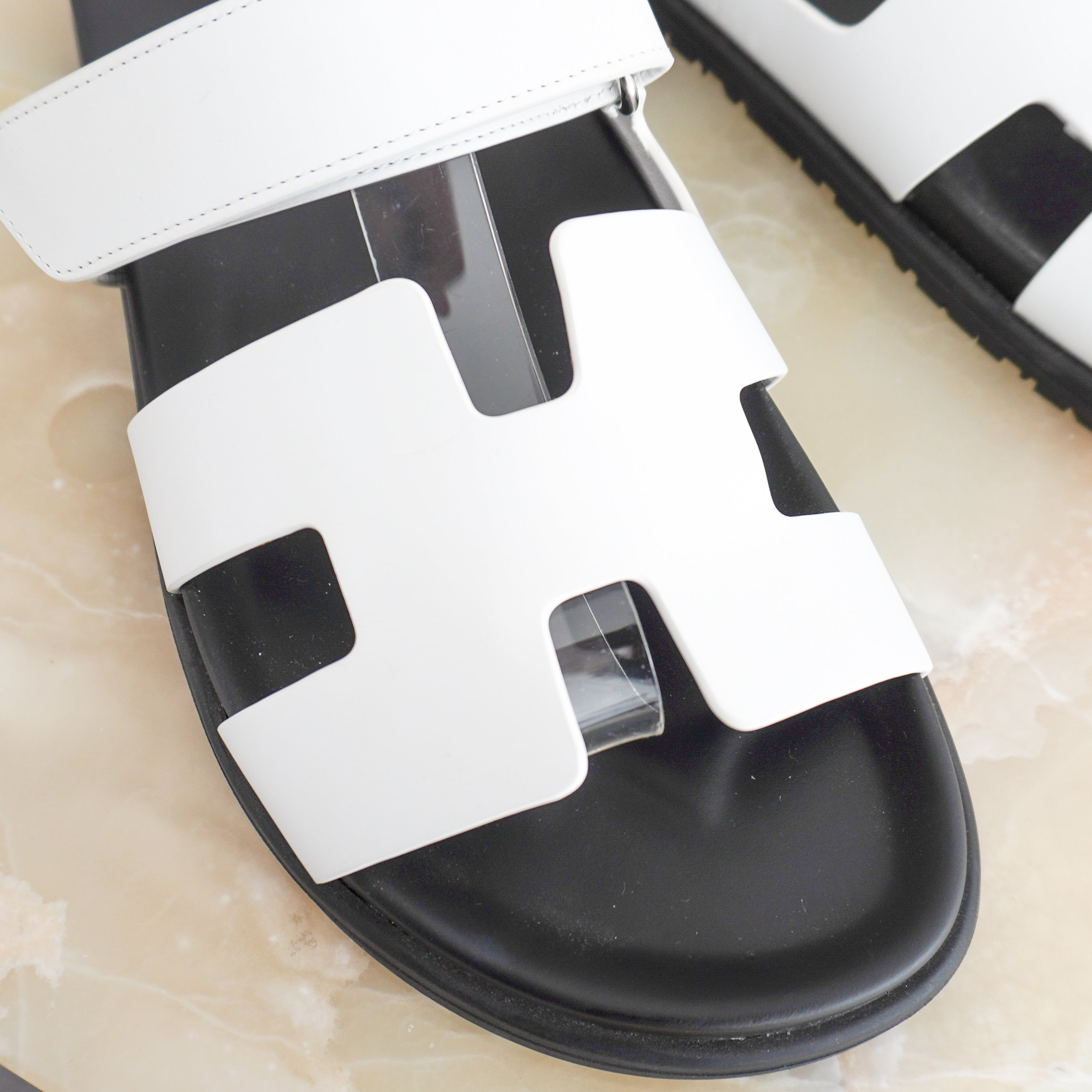 Hermès Chypre Sandals in Blanc Calfskin Leather (RRP £790) | Authentic Preloved