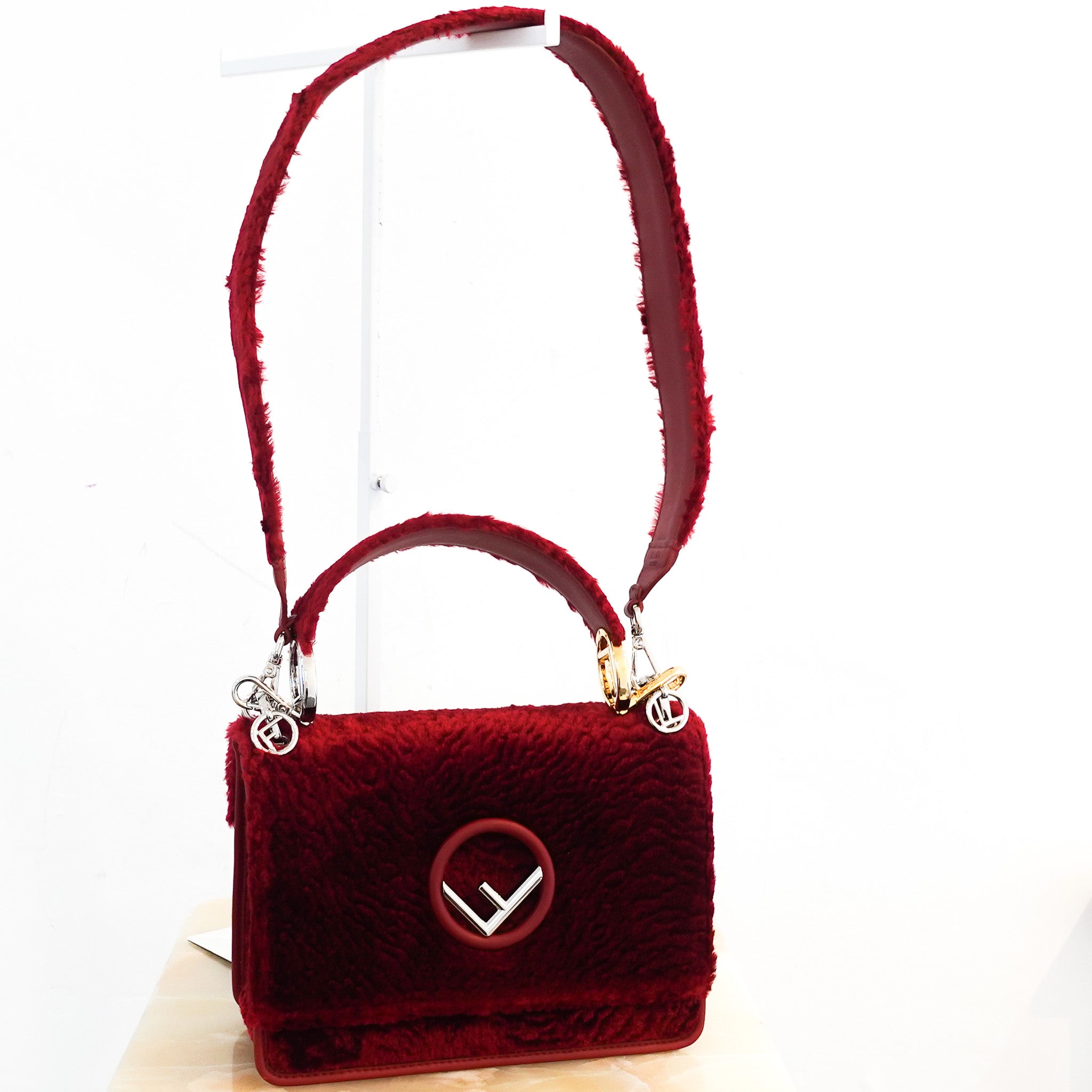 Fendi Kan I F Shoulder Red Velour Bag RRP £1890 | Authentic Preloved - Reloved Again