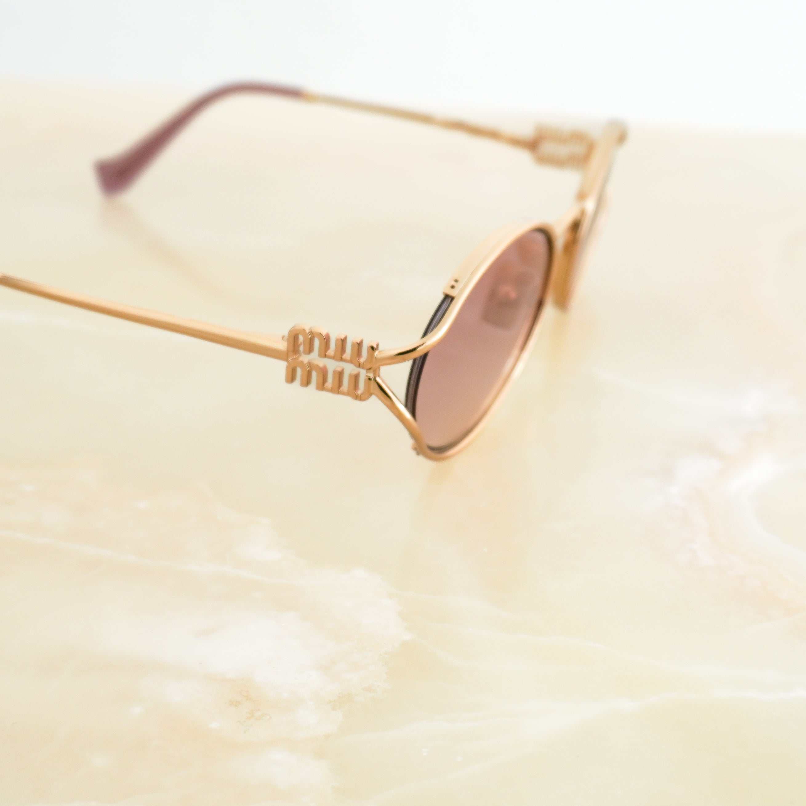 Miu Miu Logo Oval Pink & Gold Metal Sunglasses SMU52Y (RRP £360) | Authentic Preloved FINAL SALE