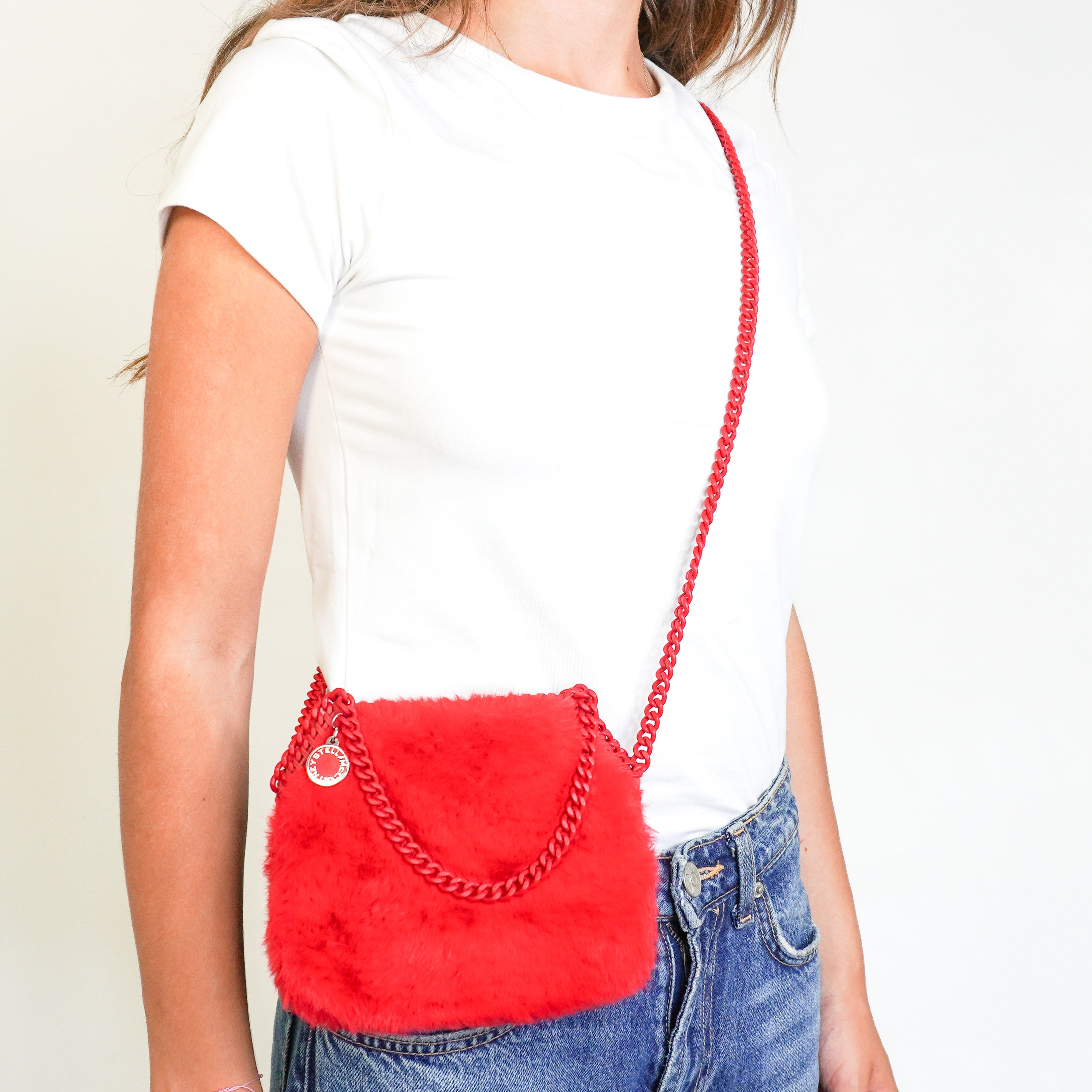 Stella McCartney Falabella Red Faux Fur Mini Tote Bag (RRP £775) | Authentic Preloved