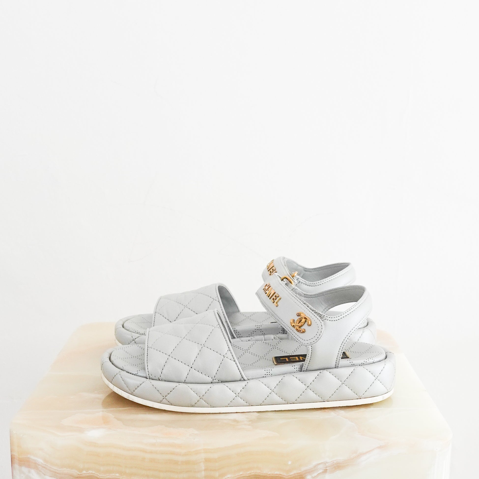 Chanel Quilted Silver Leather Mules Dad Sandals CURRENT SEASON RRP £1.6K | Authentic Preloved - Reloved Again