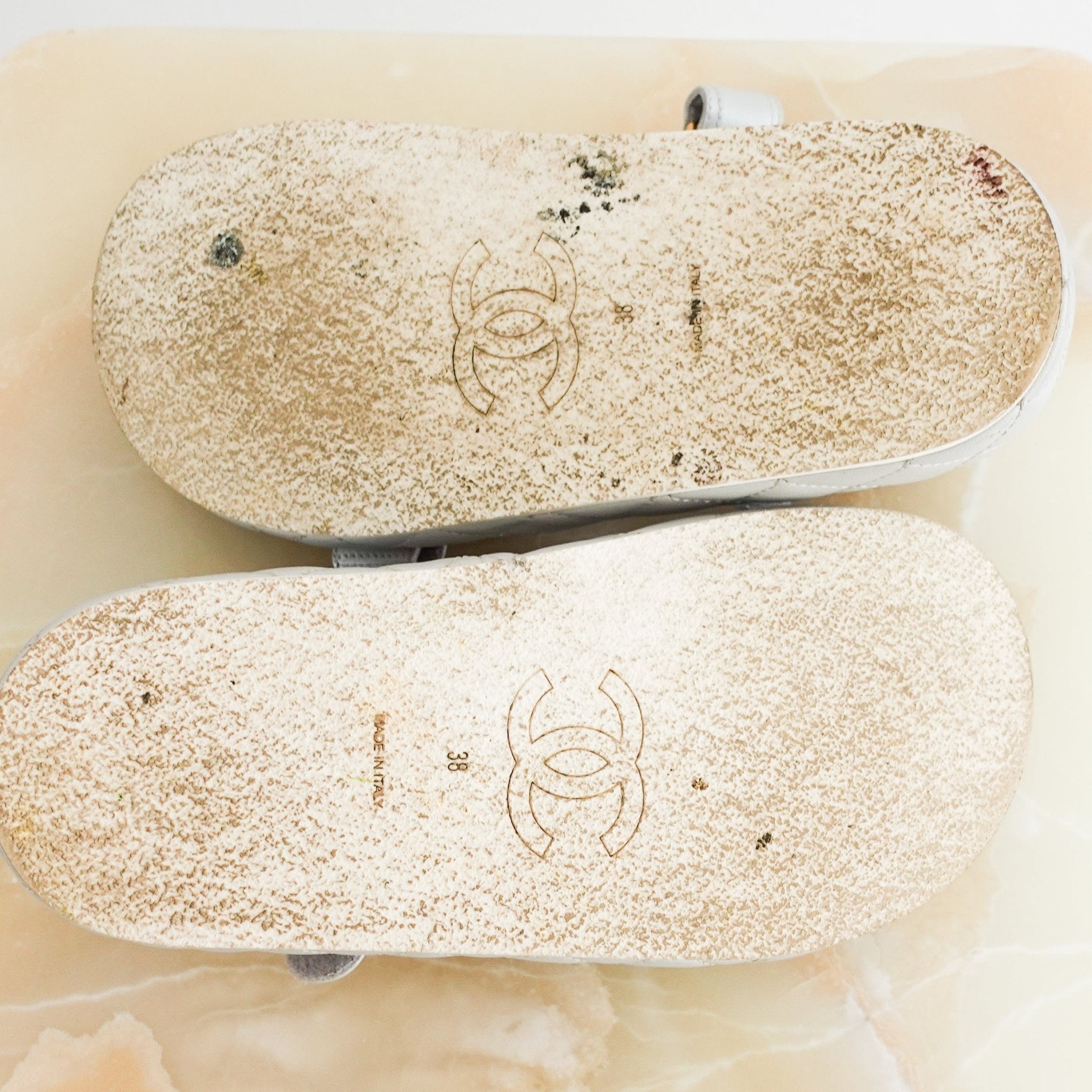 Chanel Quilted Silver Leather Mules Dad Sandals CURRENT SEASON RRP £1.6K | Authentic Preloved - Reloved Again