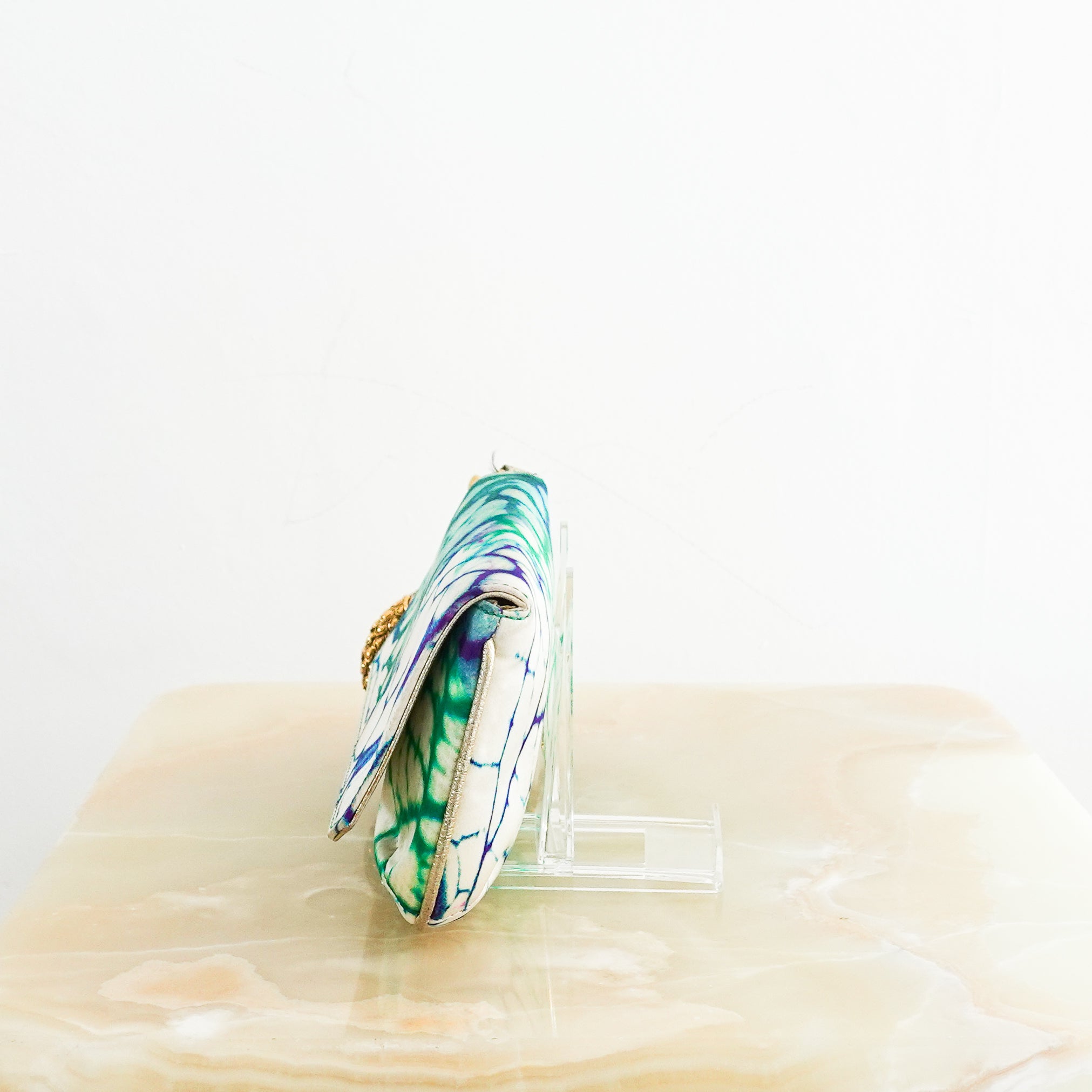 Roberto Cavalli Blue Tie-dye Satin Mini Clutch with Gold Bracelet RRP £725 | Authentic Preloved