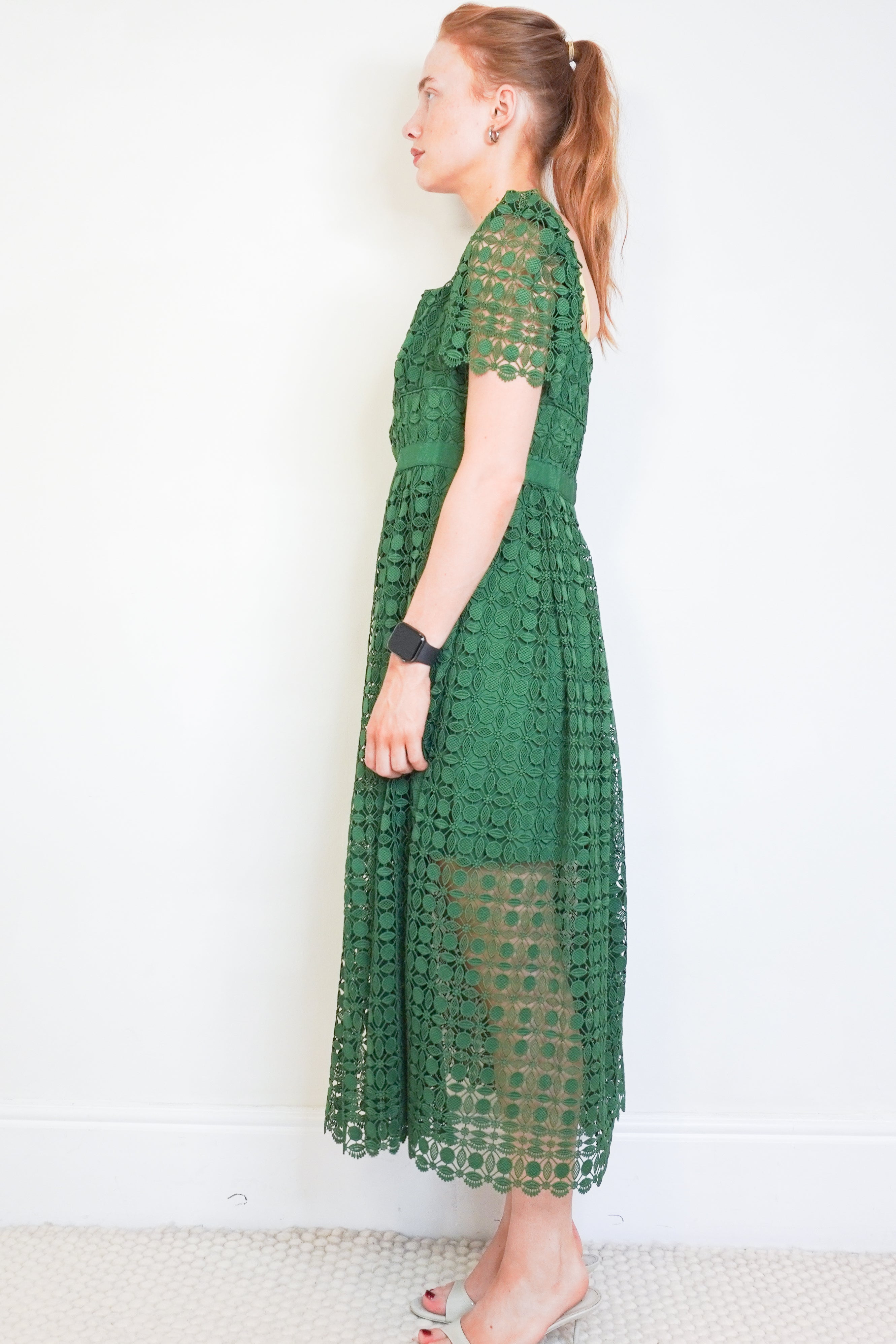Self-Portrait Green Petal Lace Midi Dress (RRP £495) | Authentic Preloved
