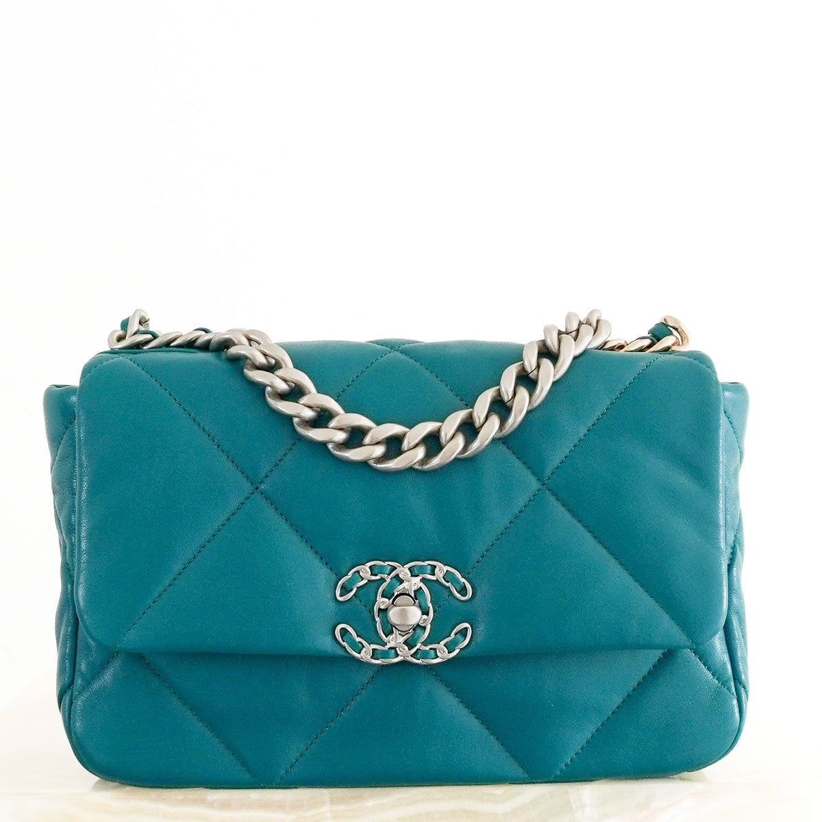 Chanel 19 Small Flap Bag in Green Lambskin Quilted Leather Mixed Hardware (RRP £5,780) | Authentic Preloved - Reloved Again