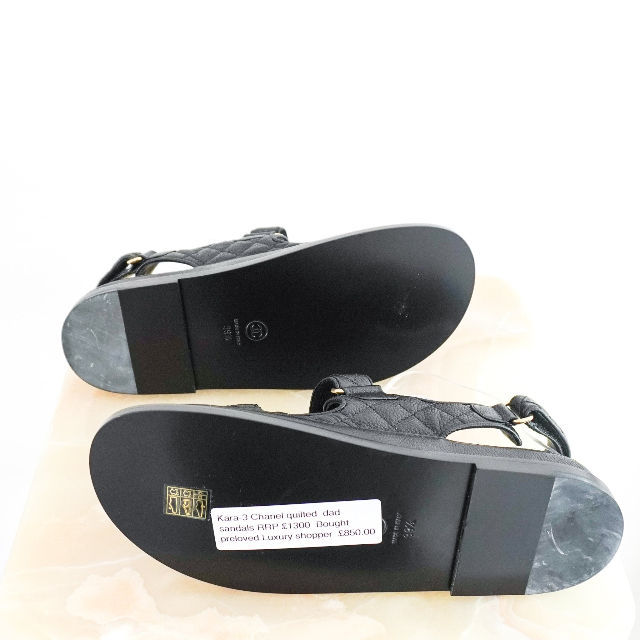NEW Chanel Black and Gold Quilted Dad Sandals RRP £1300 | Authentic Preloved - Reloved Again
